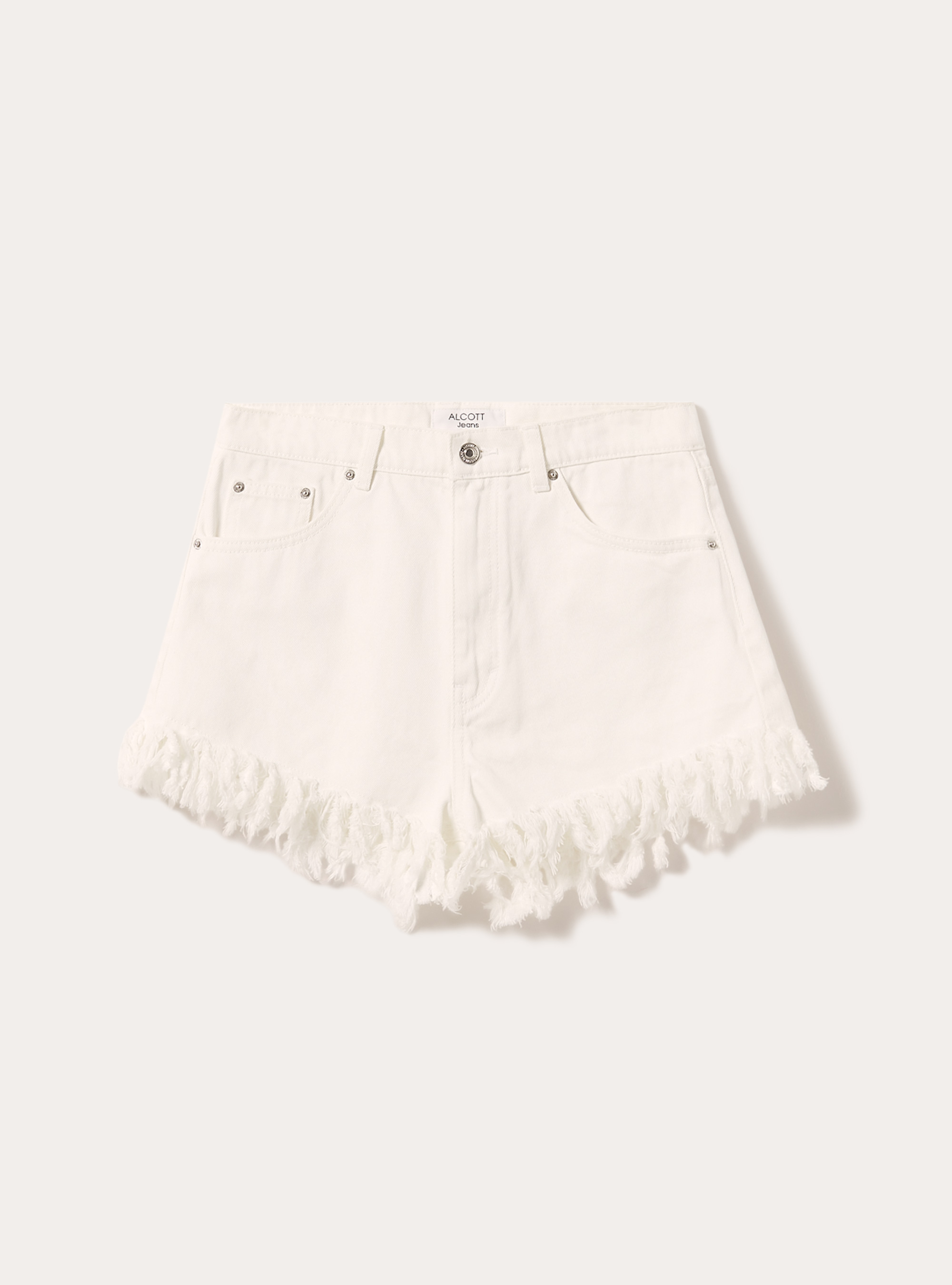 Shorts corto in denim sfrangiato, D099 WHITE