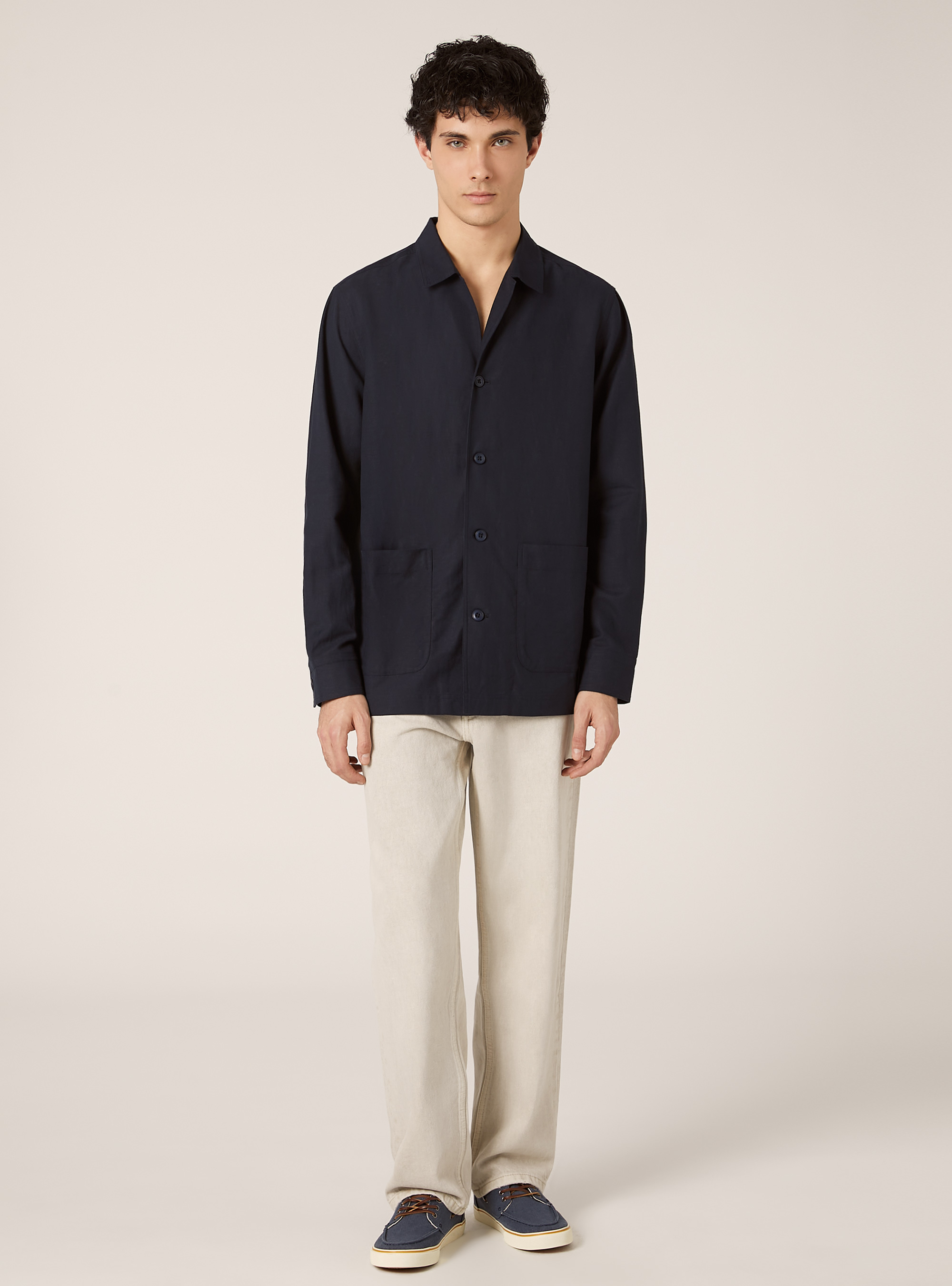 Linen blend shirt jacket, NA2 NAVY MEDIUM