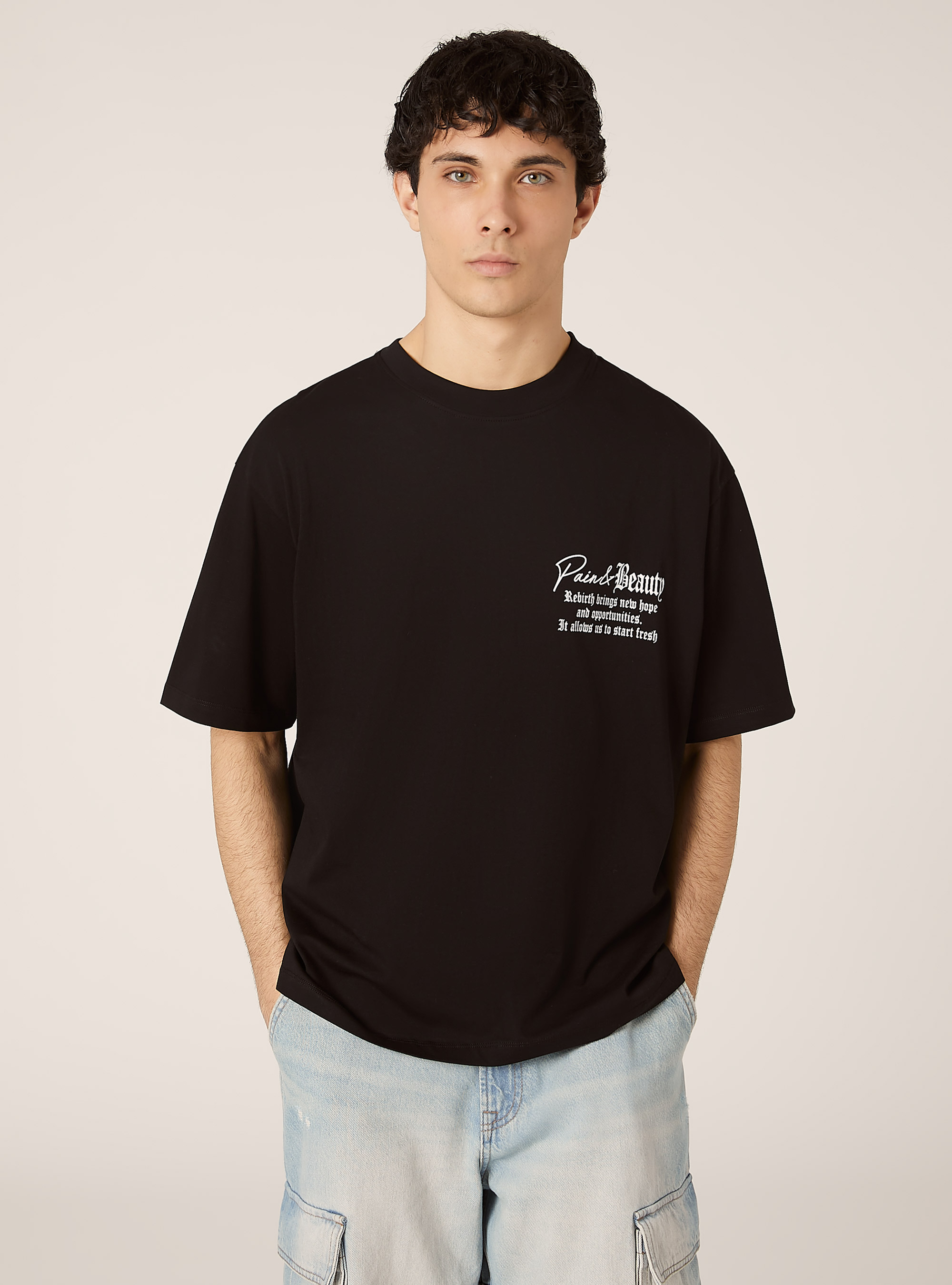 T-Shirt mit Boxy-Passform und POP STATEMENT-Aufdruck, BK1 BLACK