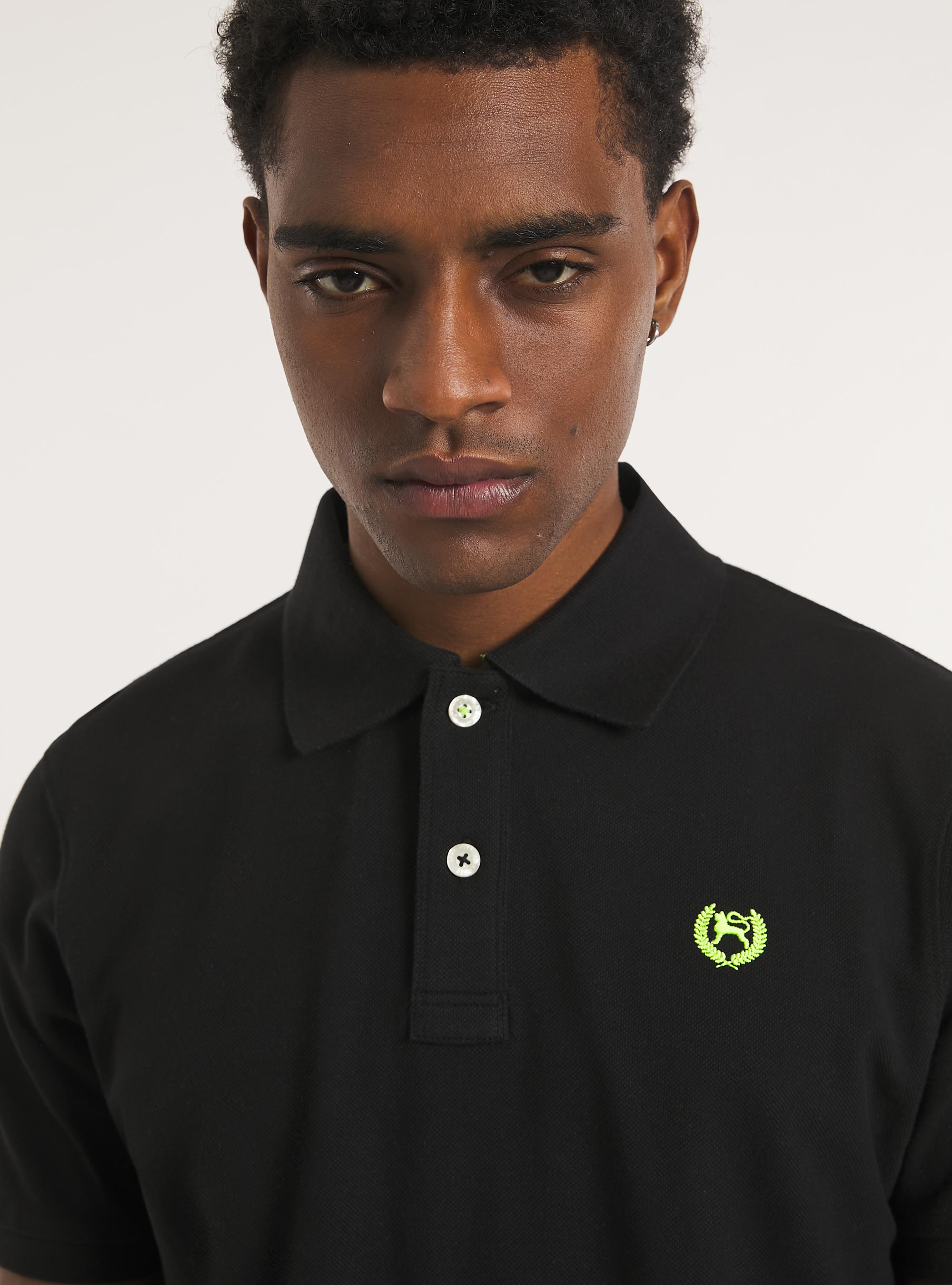 Cotton piqu&eacute; polo shirt with embroidery, BK1 BLACK