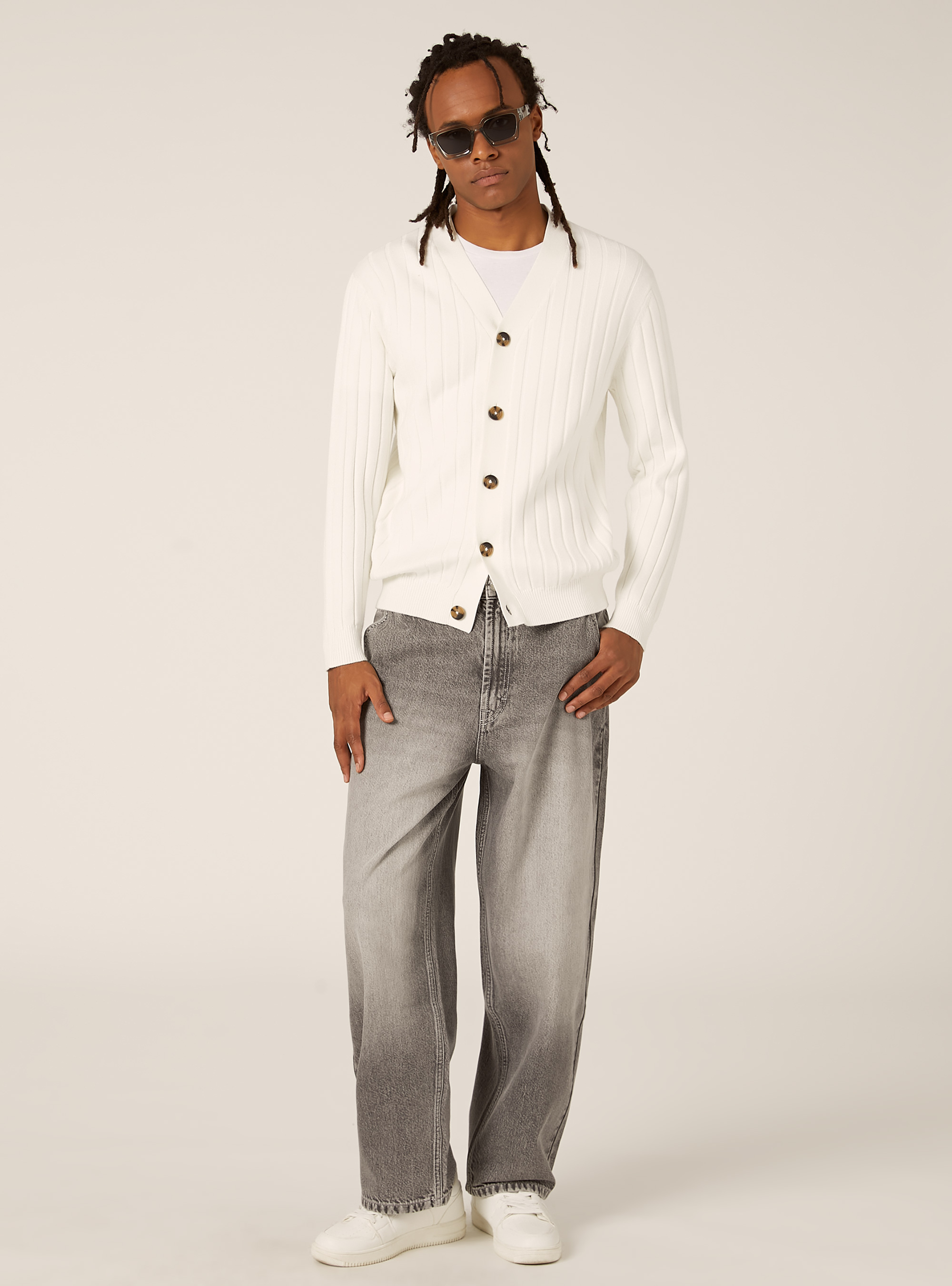 Cardigan  in rib, WH2 WHITE