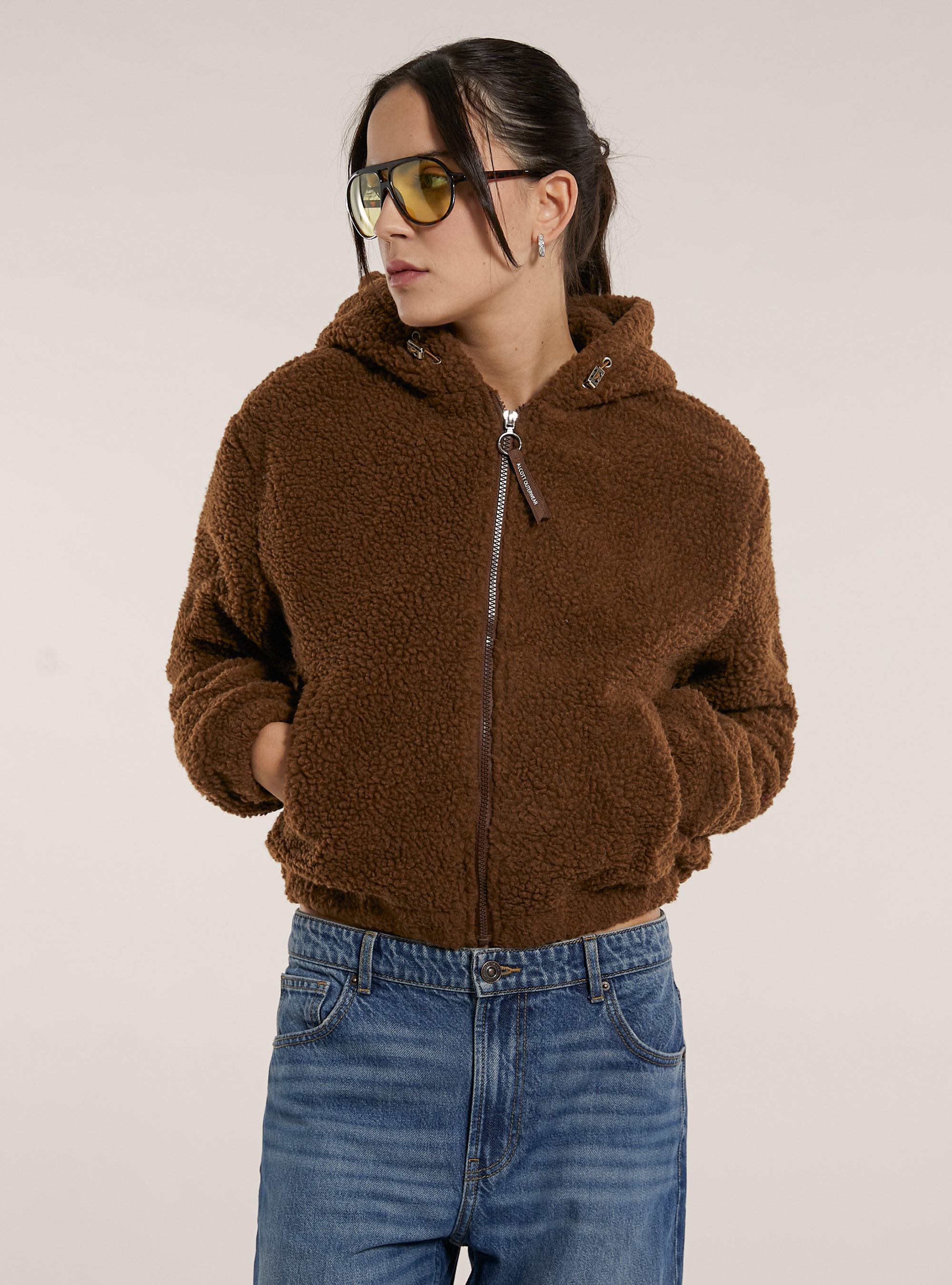 Giubbotto sherpa  crop fit, BR1 BROWN DARK