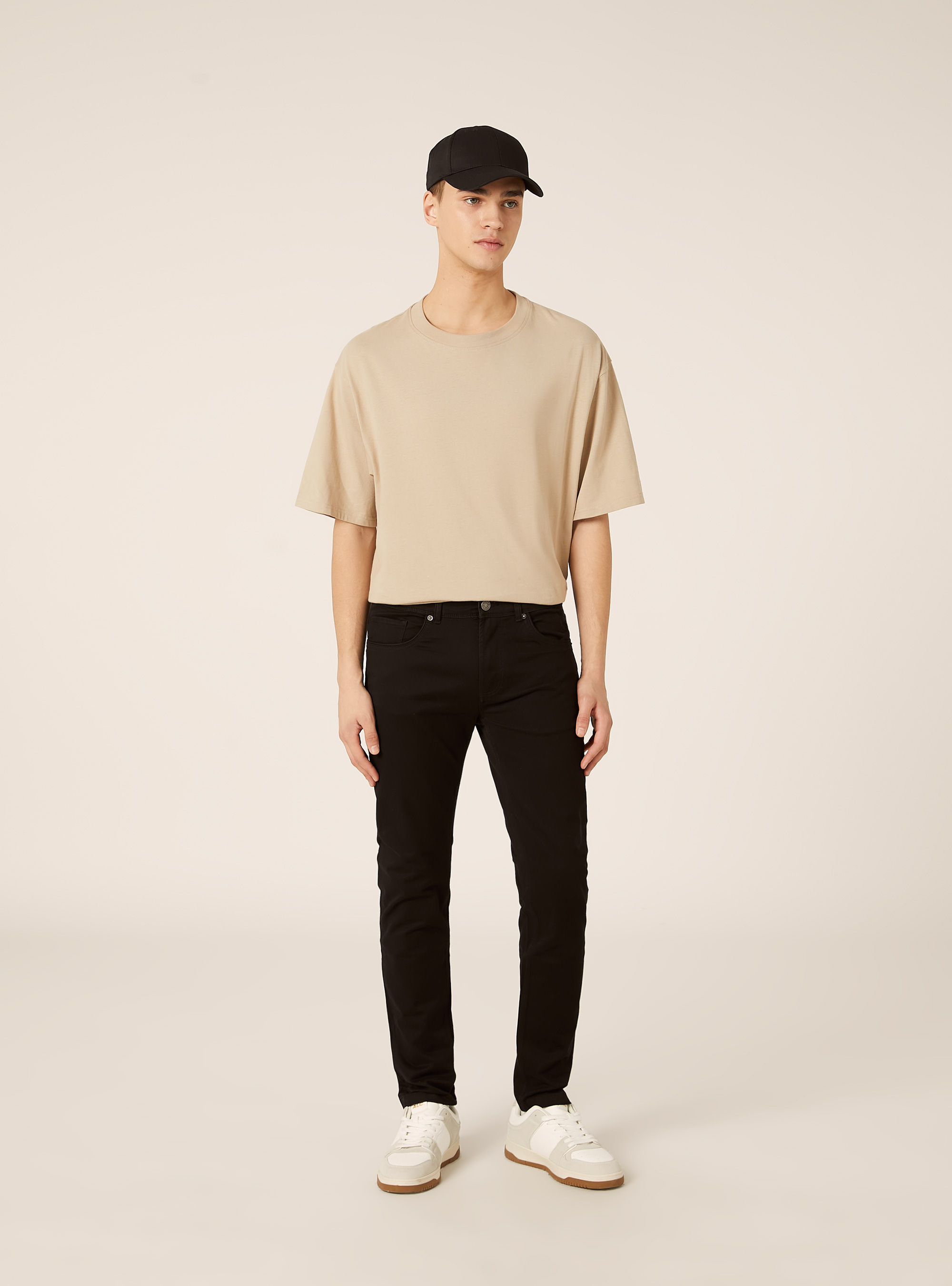 Skinny fit cotton trousers, BK1 BLACK