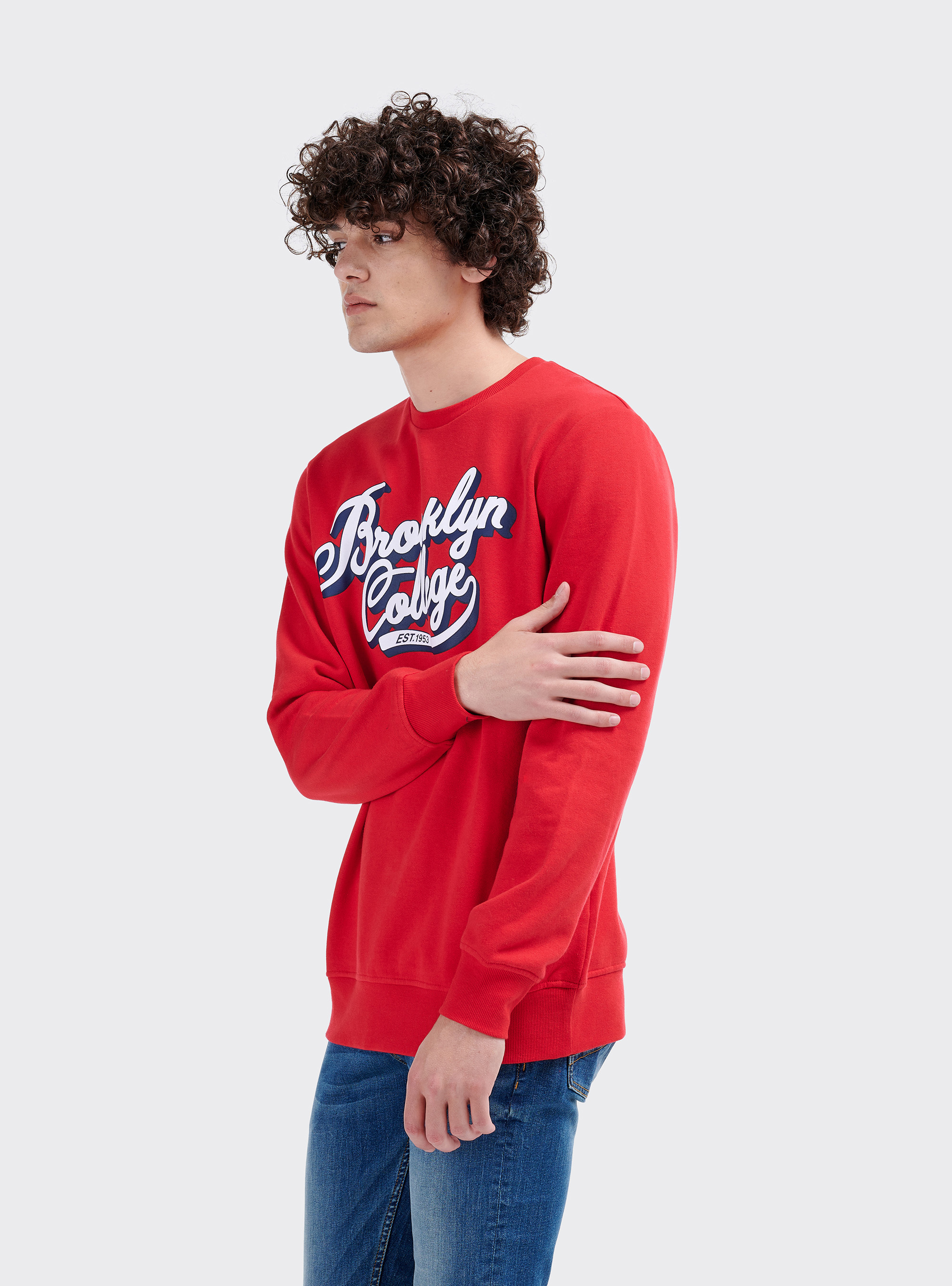 Sweat-shirt à col rond avec impression college, C4497 RED