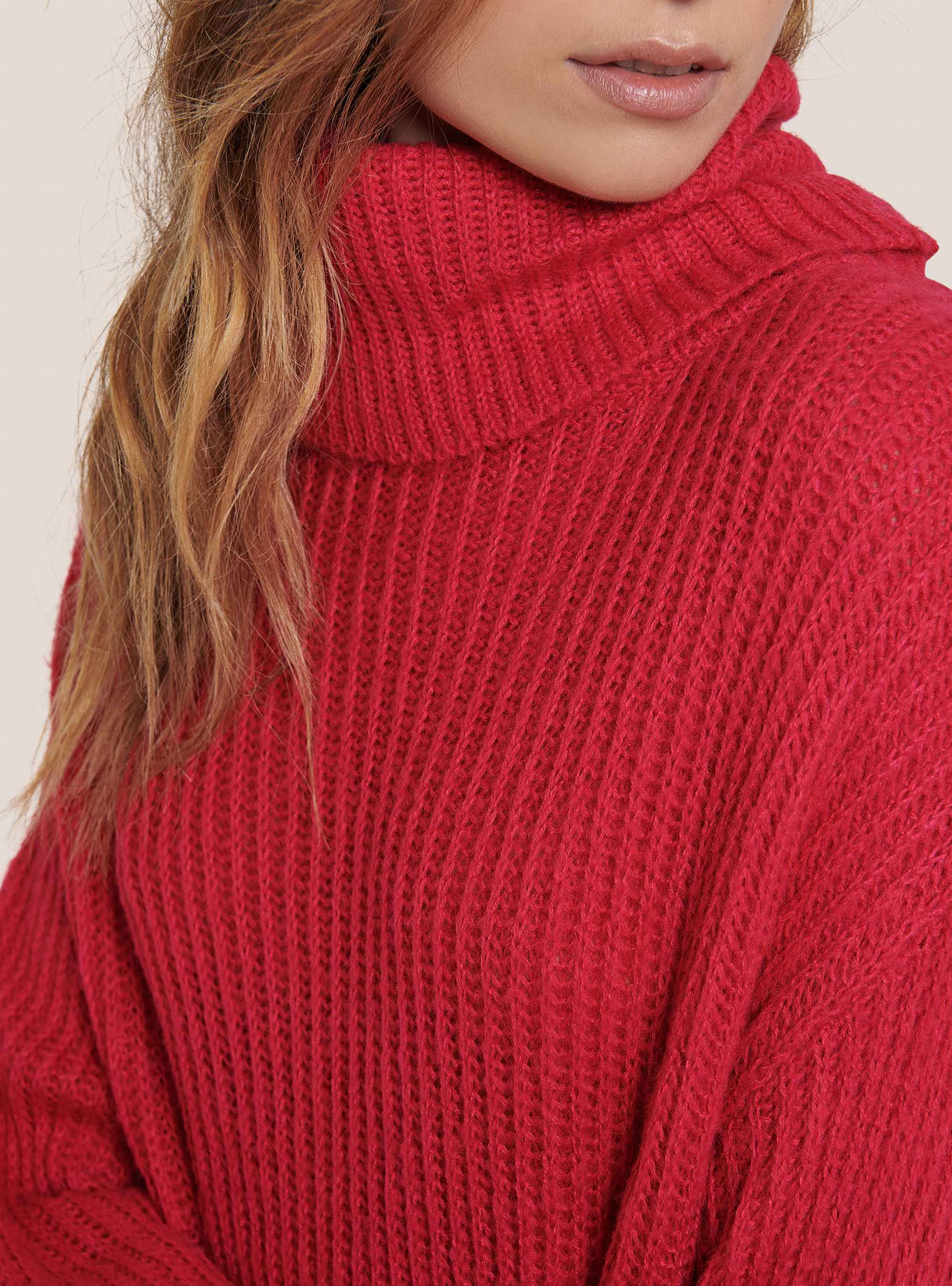 Pull à col roulé oversize, C448 FUXIA