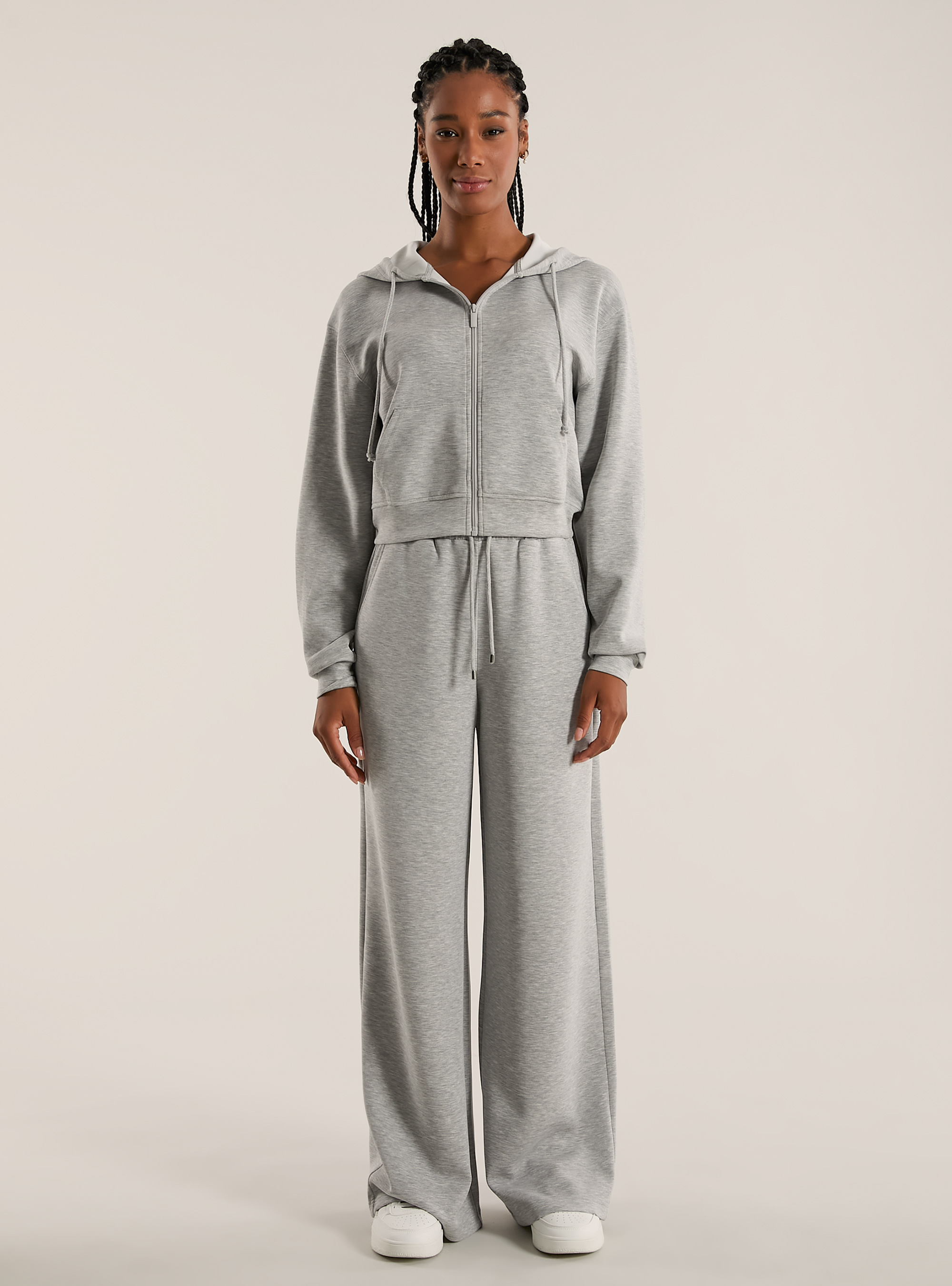 Cardigan con zip cappuccio soft touch, MGY3 GREY MEL LIGHT