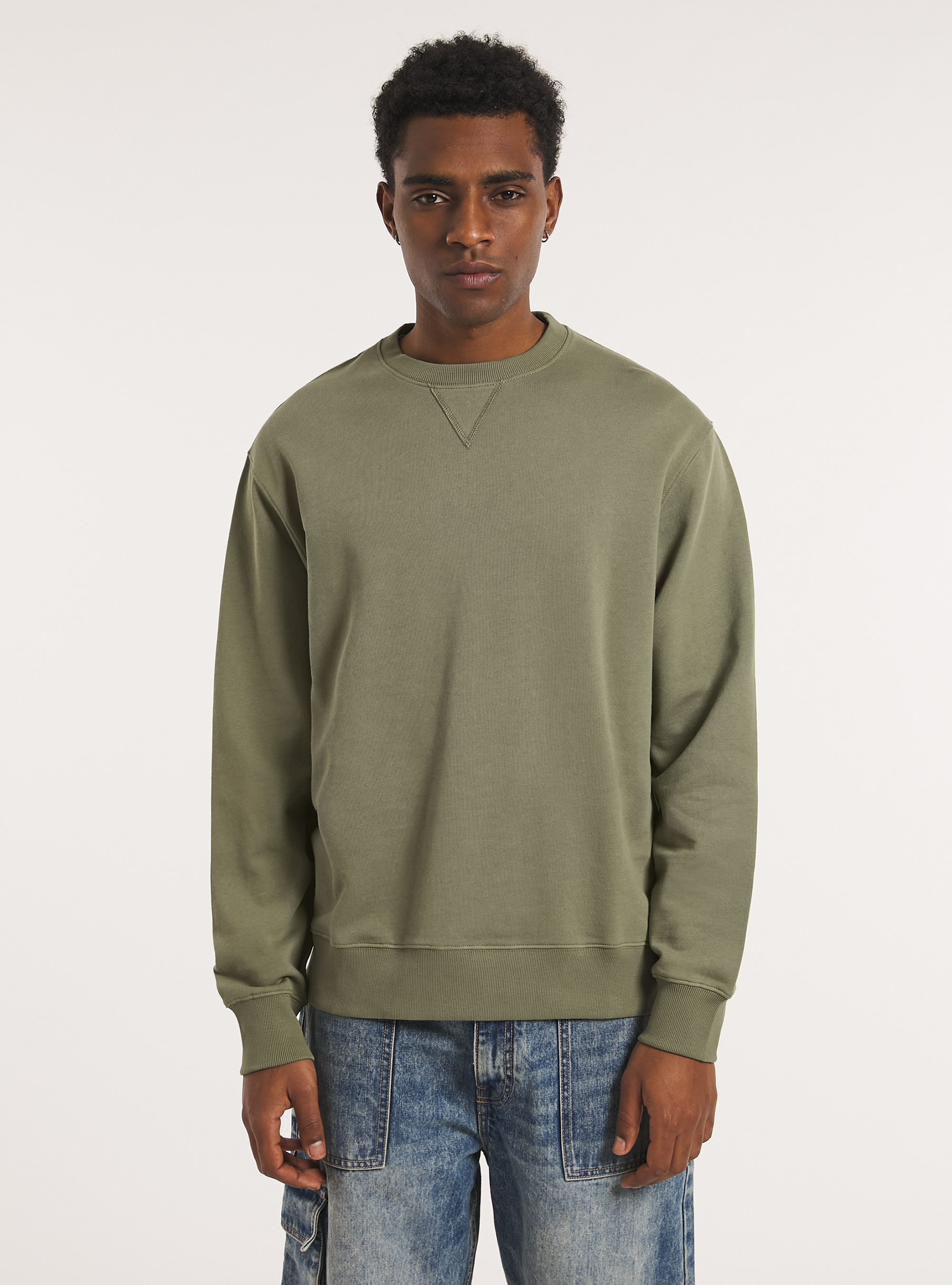 Plain-coloured crew-neck sweatshirt, KY2 KAKY MEDIUM