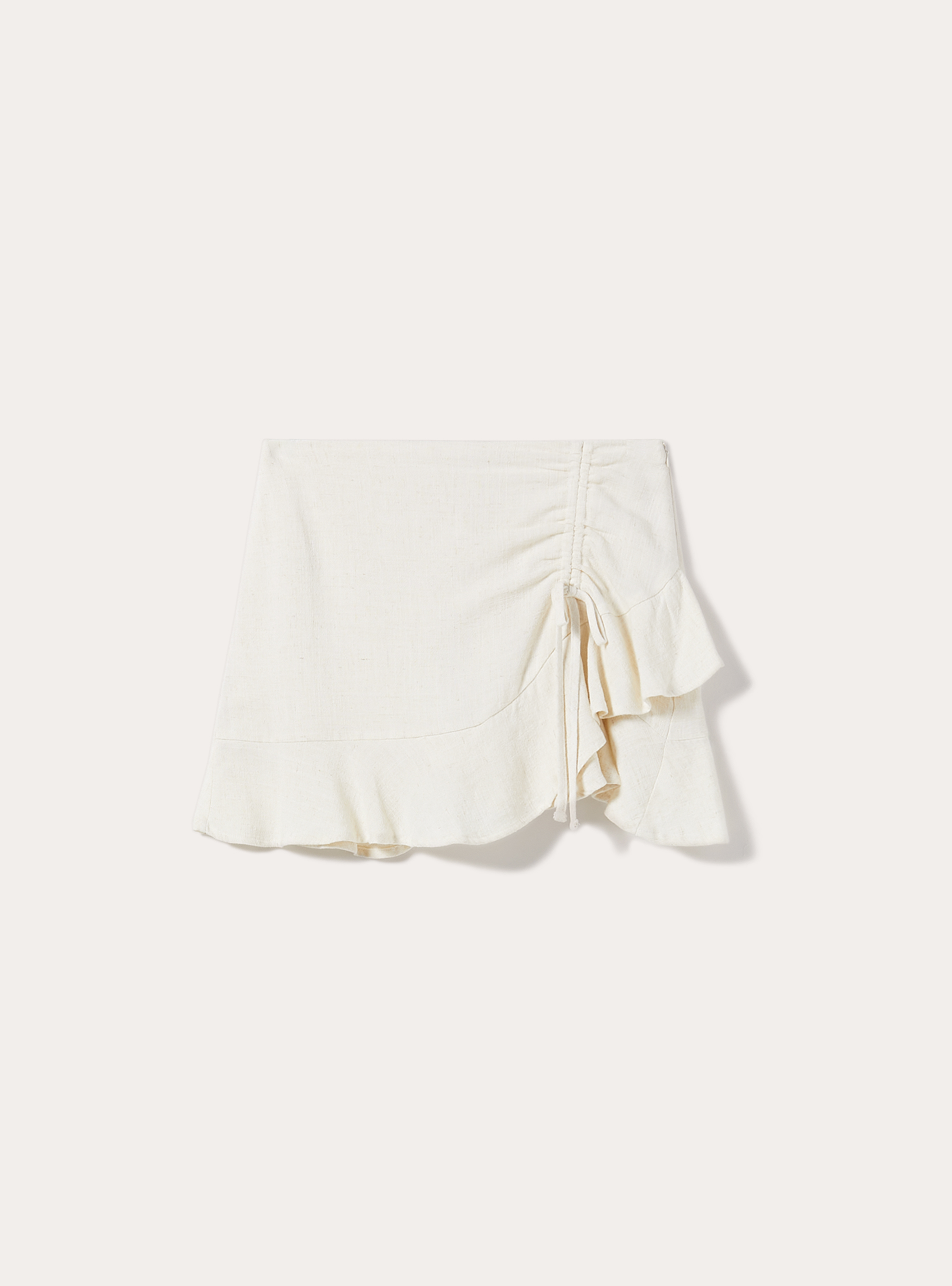 Mini skort with ruffles in linen blend, MBG3 BEIGE MEL LIGHT