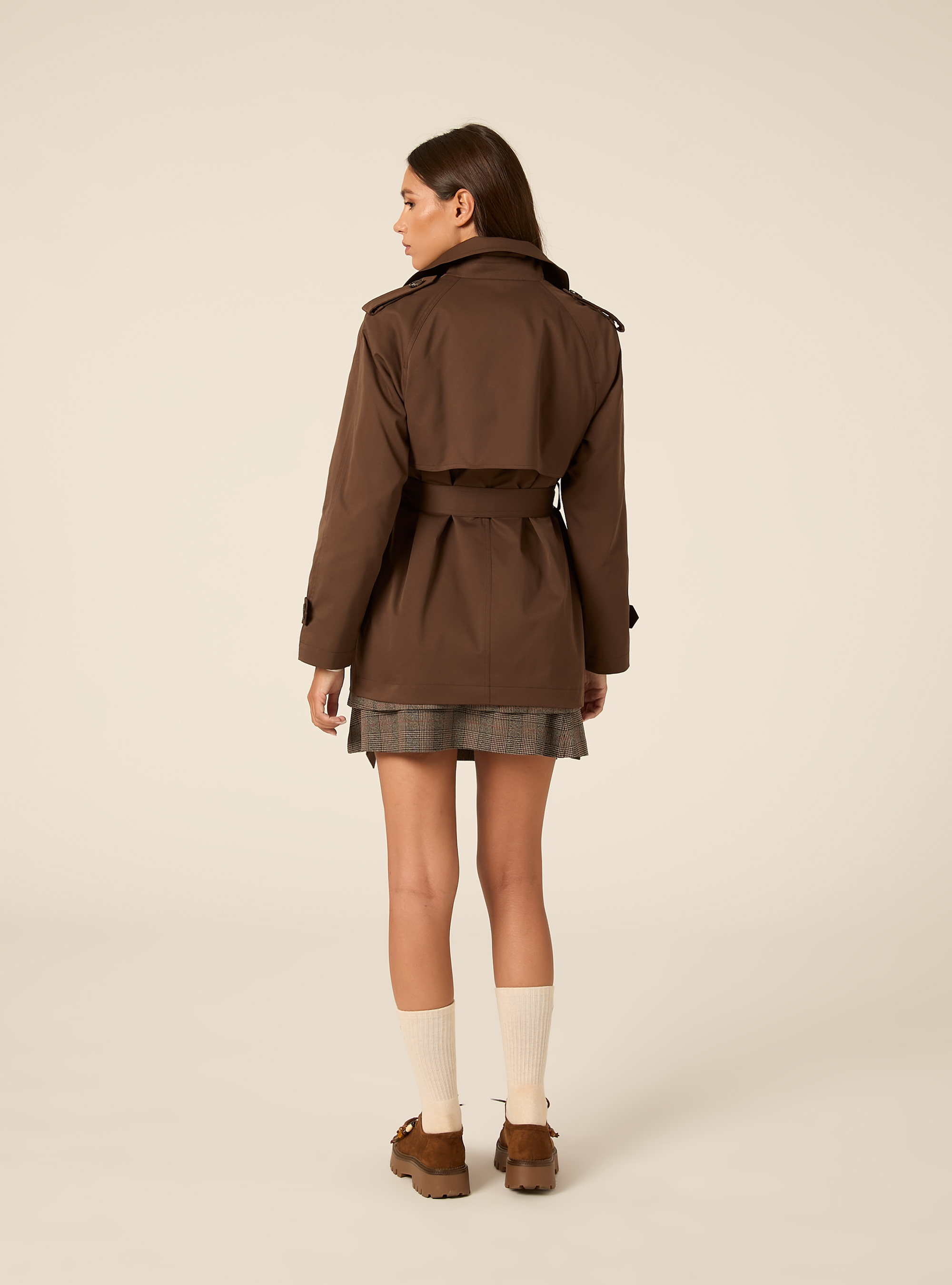 Trench corto con bottoni, BR2 BROWN MEDIUM