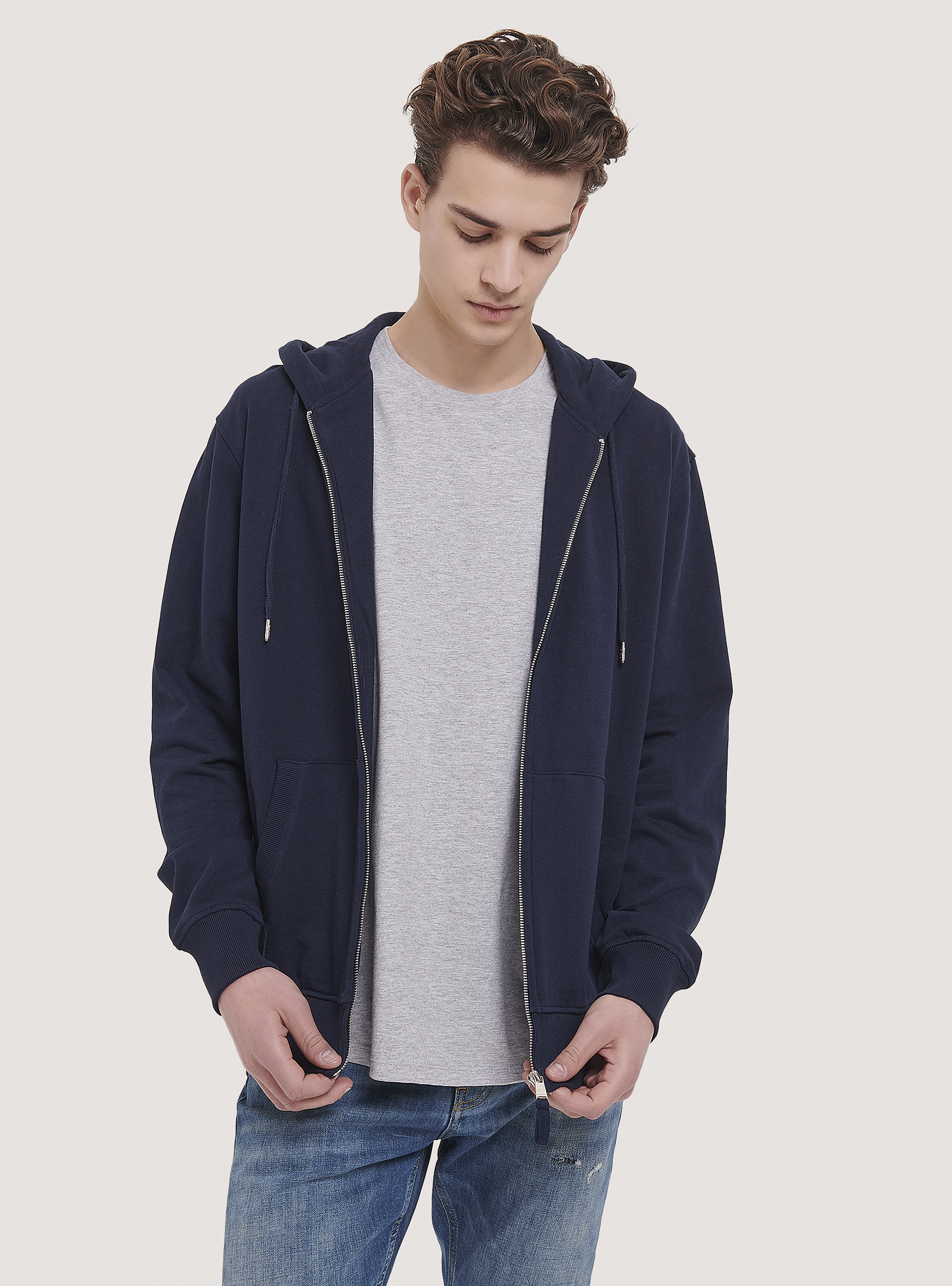 Basic hooded sweatshirt in cotton, BLUE