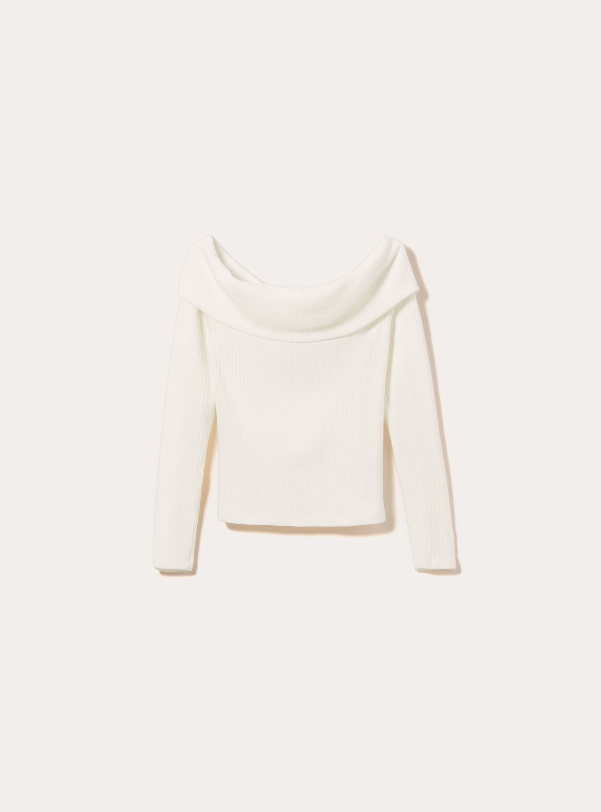 Pullover with ribbed bardot neckline, WH2 WHITE