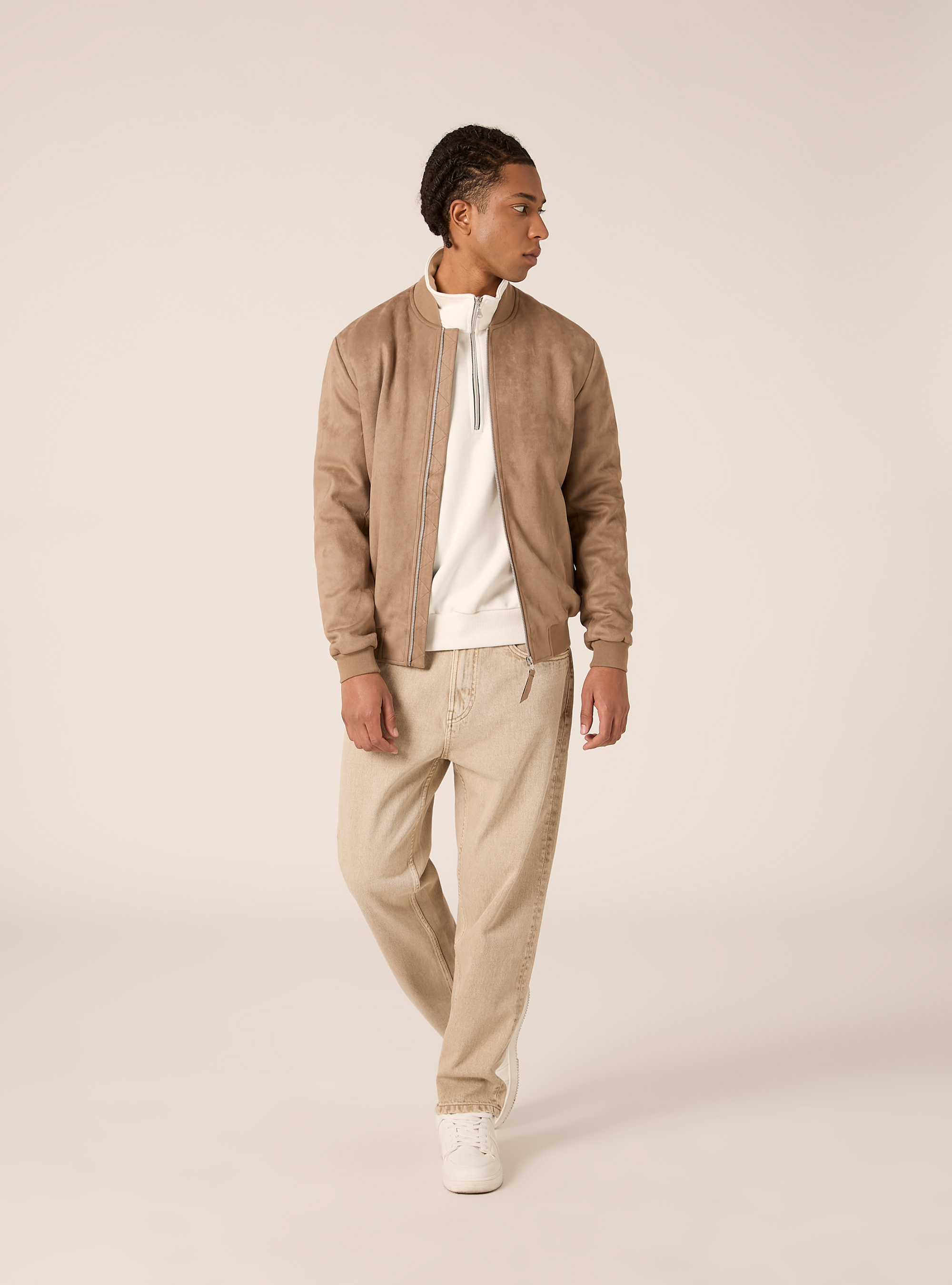Suede-effect bomber jacket, BR2 BROWN MEDIUM