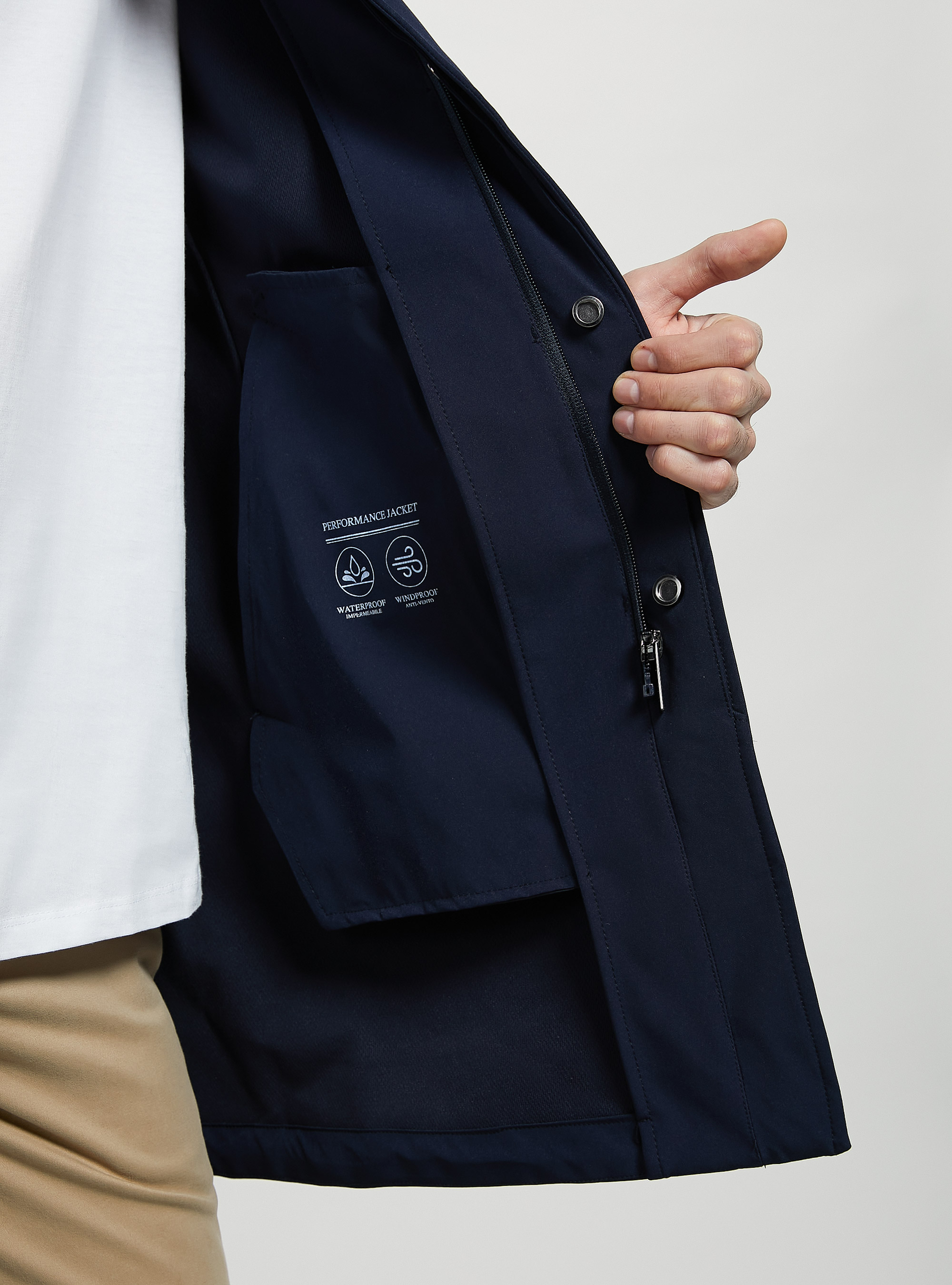 Plain-coloured trench coat with zip, NA1 NAVY DARK