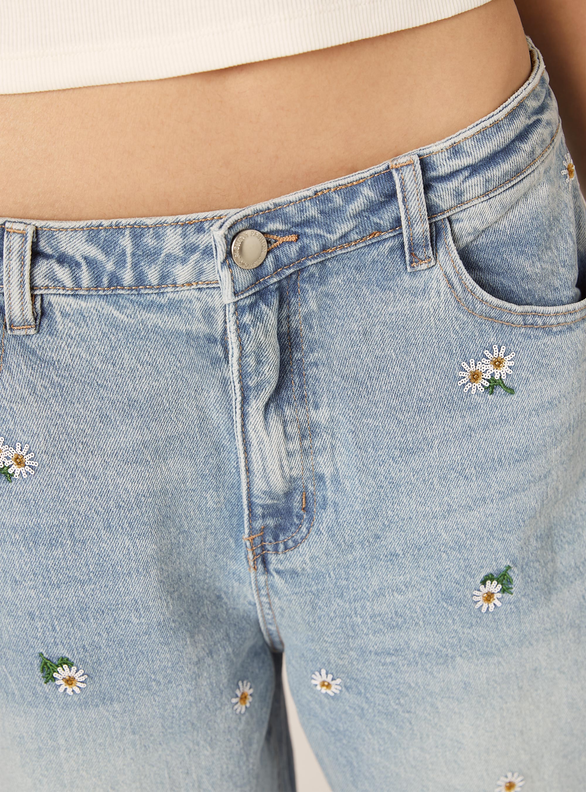 Balloon fit jeans with embroidery, D006 AZURE