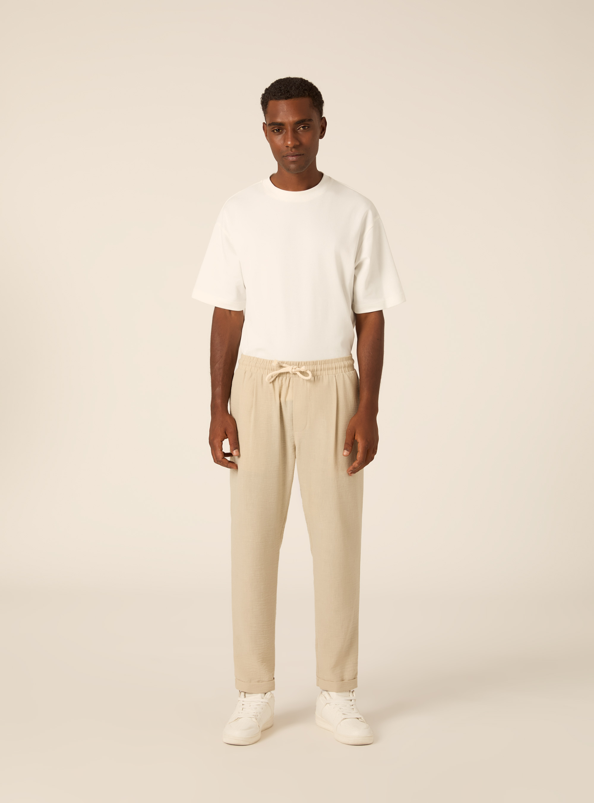 Pantalaccio basico con elastico in vita e coulisse, BG3 BEIGE LIGHT
