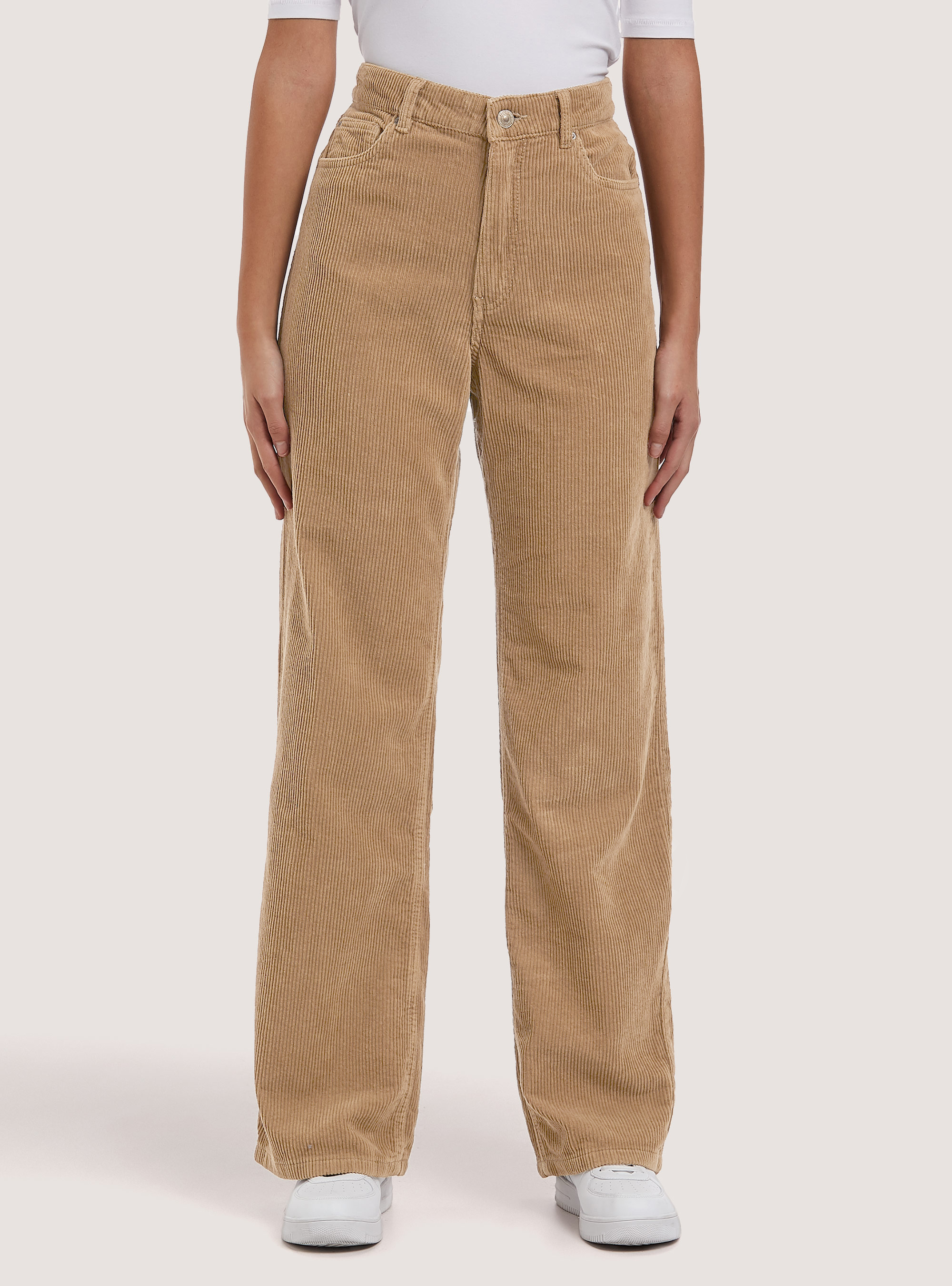 Pantaloni wide leg in vellutto, BG2 BEIGE MEDIUM