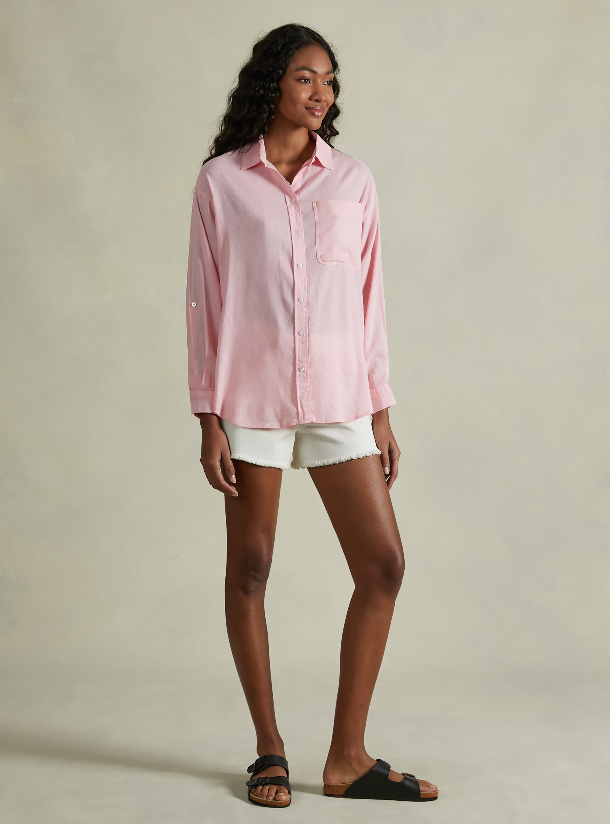 Linen blend shirt with breast pocket, PK3 PINK LIGHT