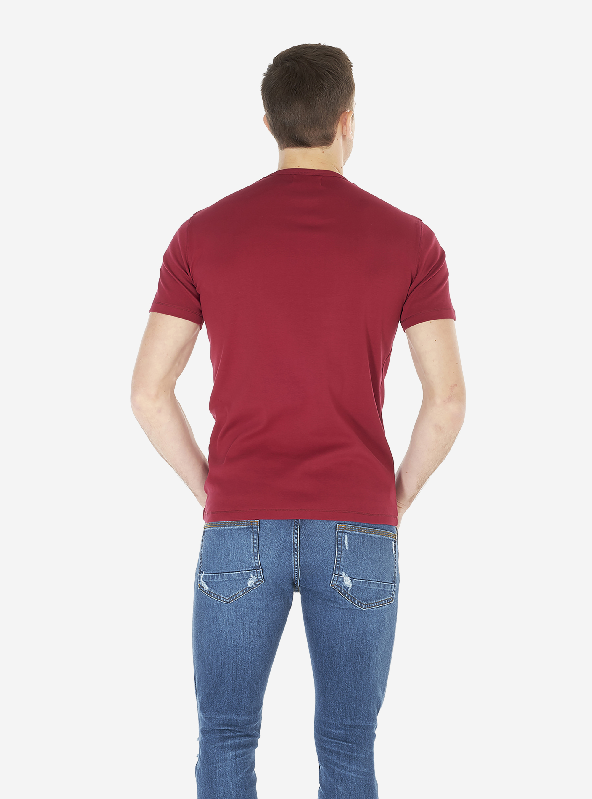 Elastic cotton comfort-stretch round neck t-shirt., BORDEAUX