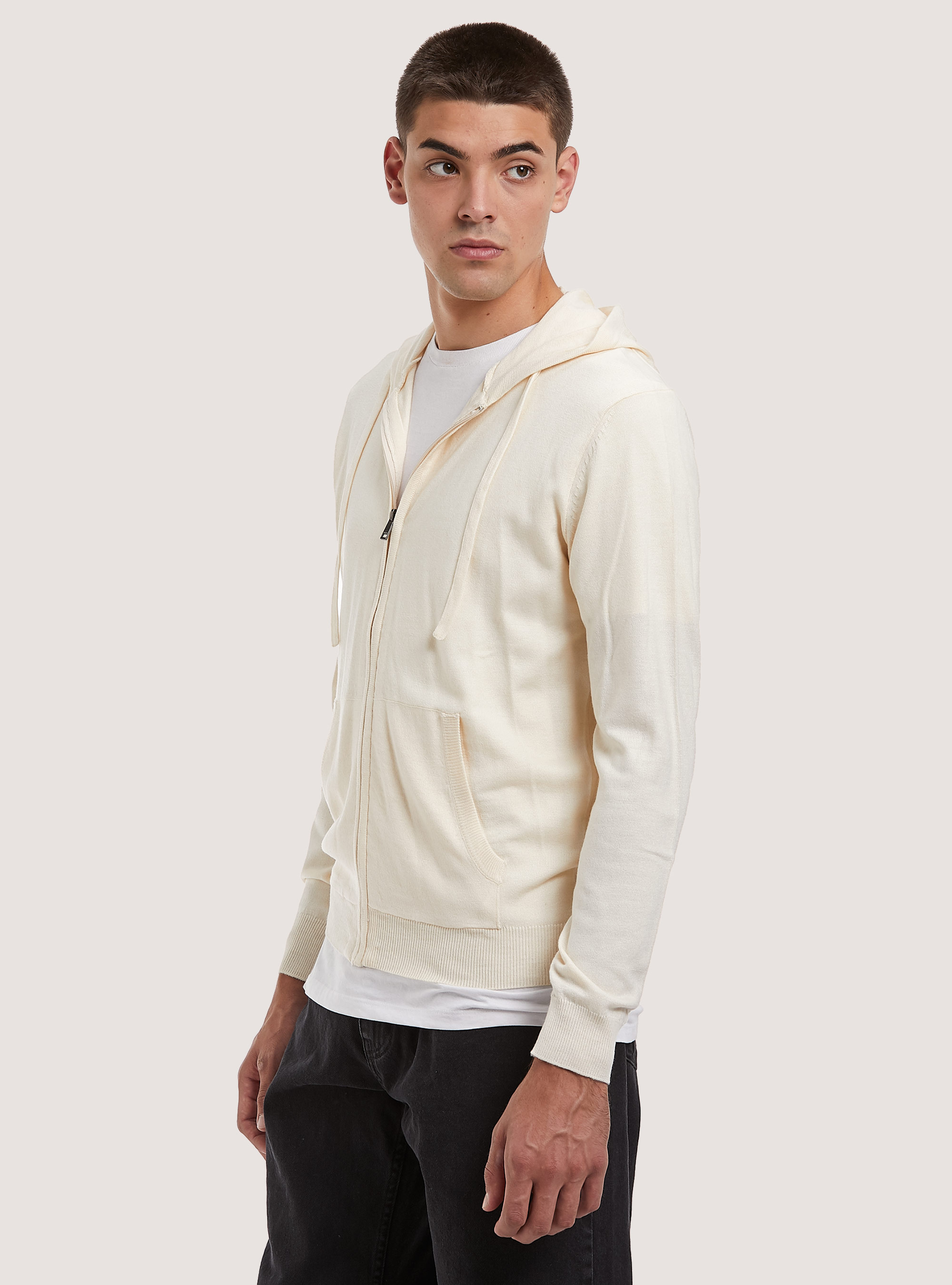 Pullover cardigan with hood, WH1 OFF WHITE