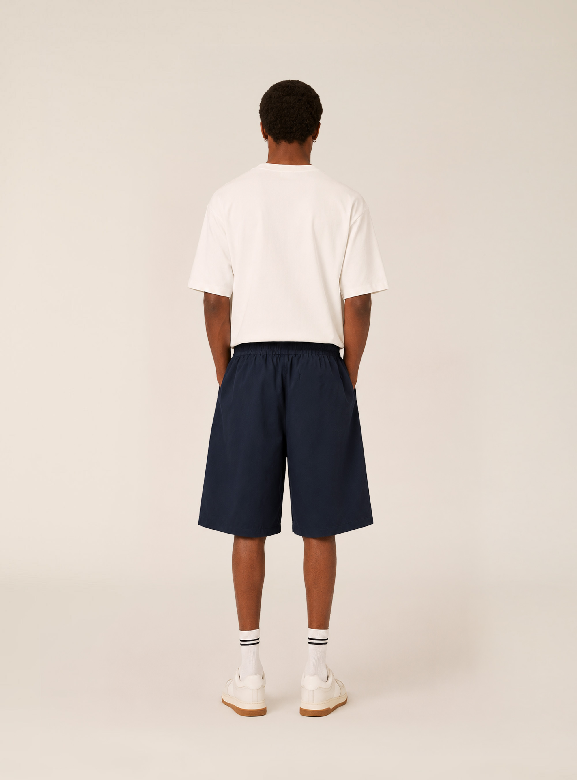 Bermuda baggy con pince misto cotone, NAVY SCURO