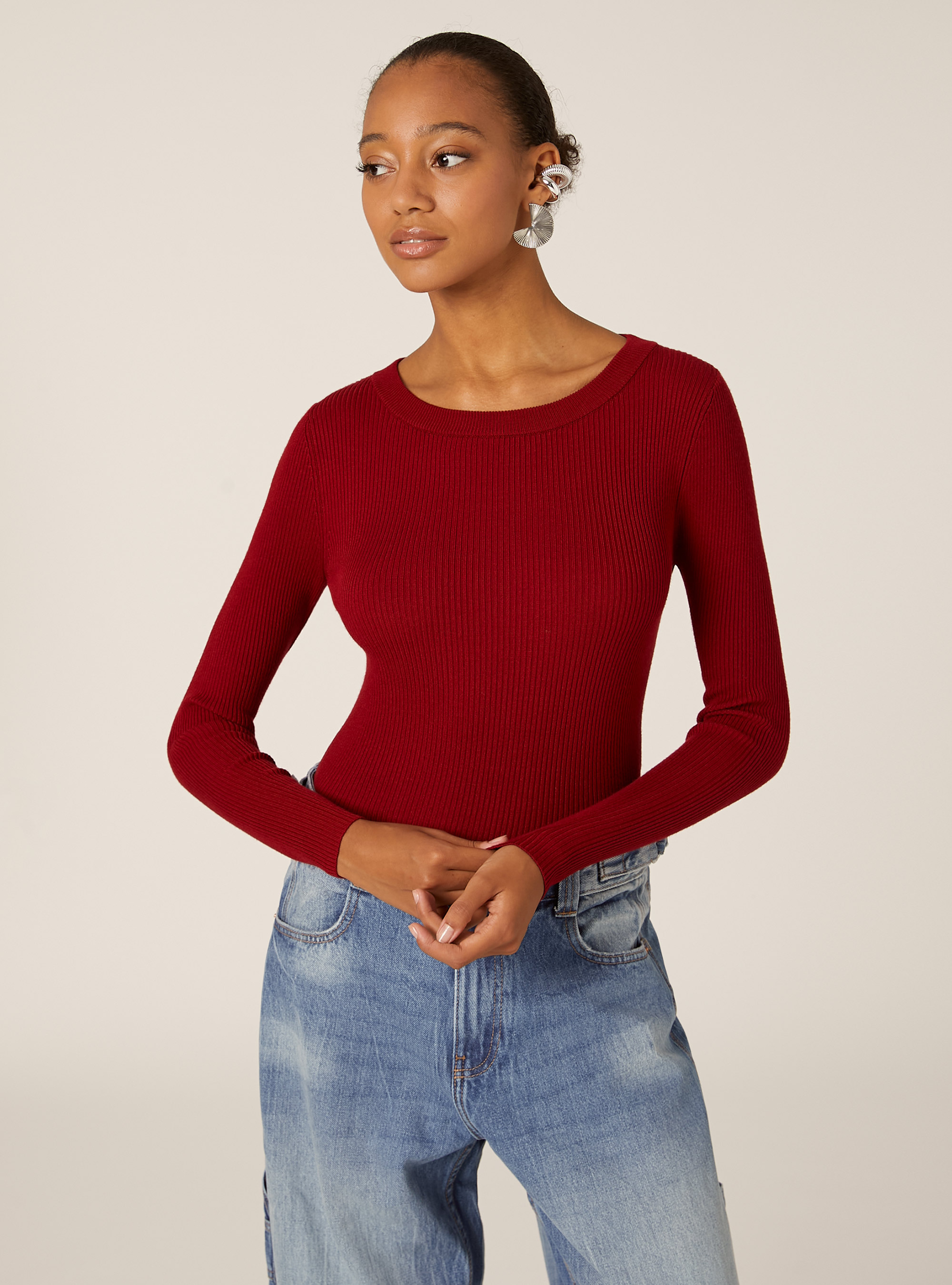 Lightweight ribbed knit, BO2 BORDEAUX MEDIUM