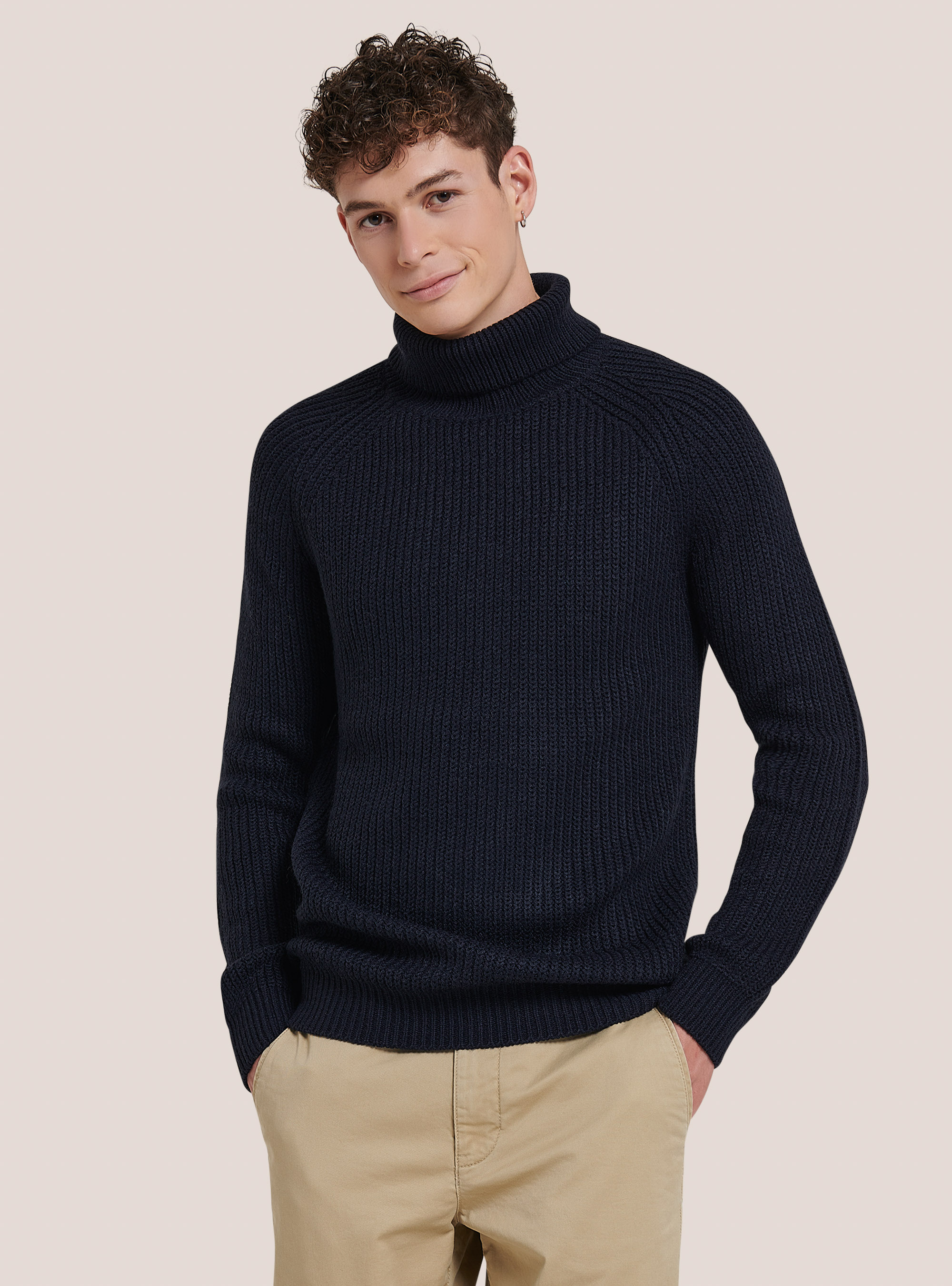Pullover caldo collo alto a coste inglesi, NA1 NAVY DARK
