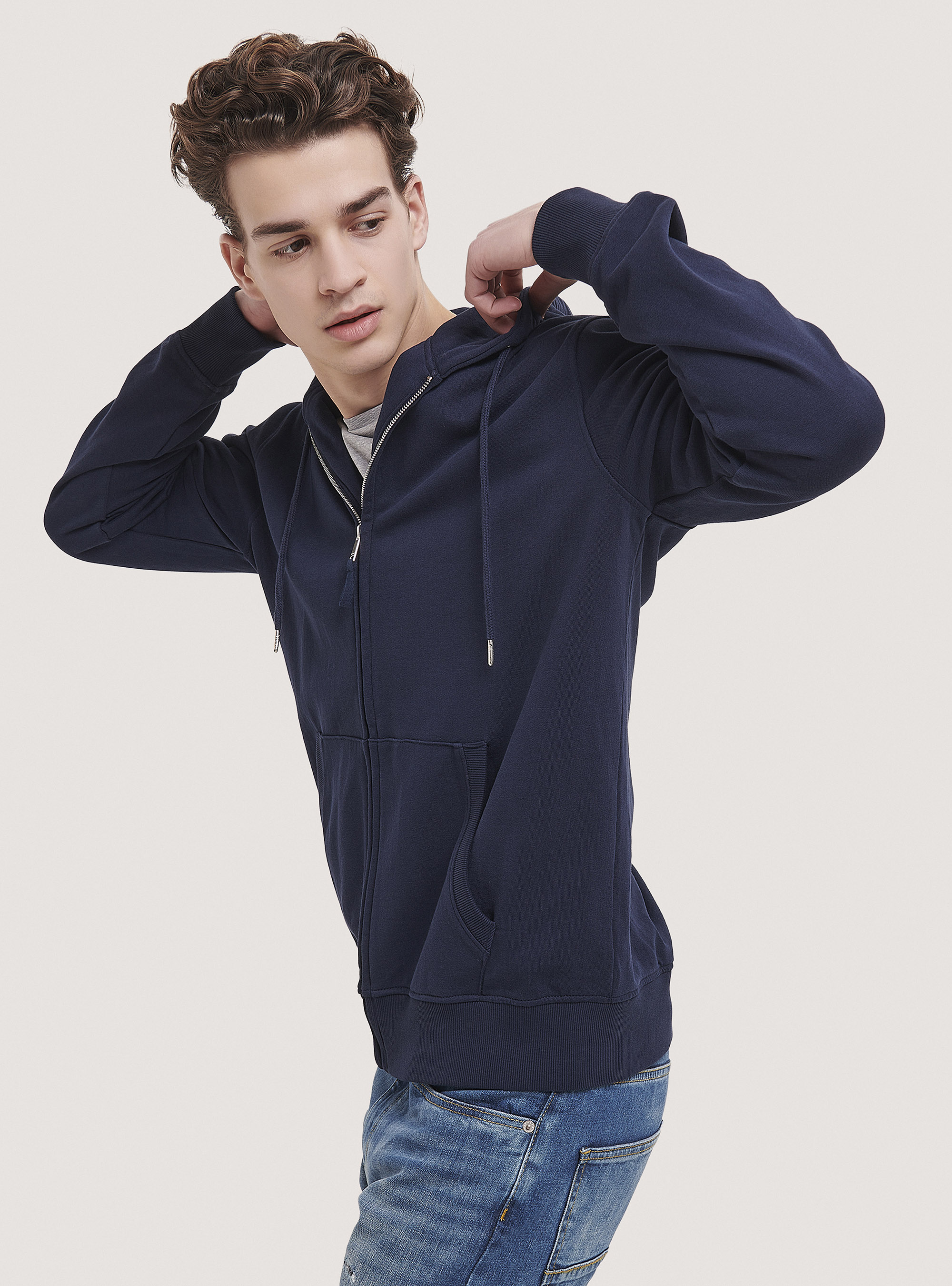 Basic hooded sweatshirt in cotton, BLUE