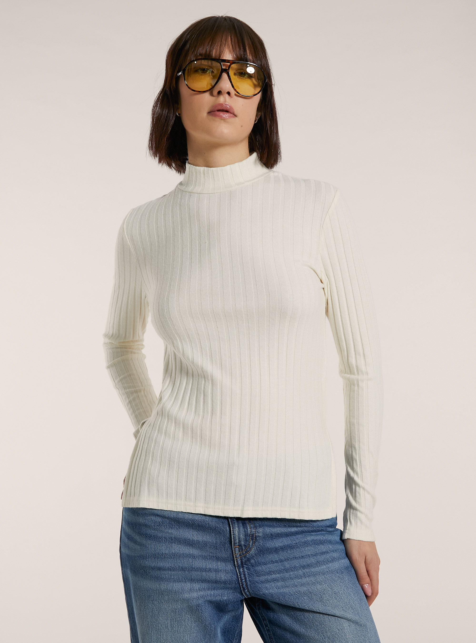 Maglia collo alto a coste, WH1 OFF WHITE