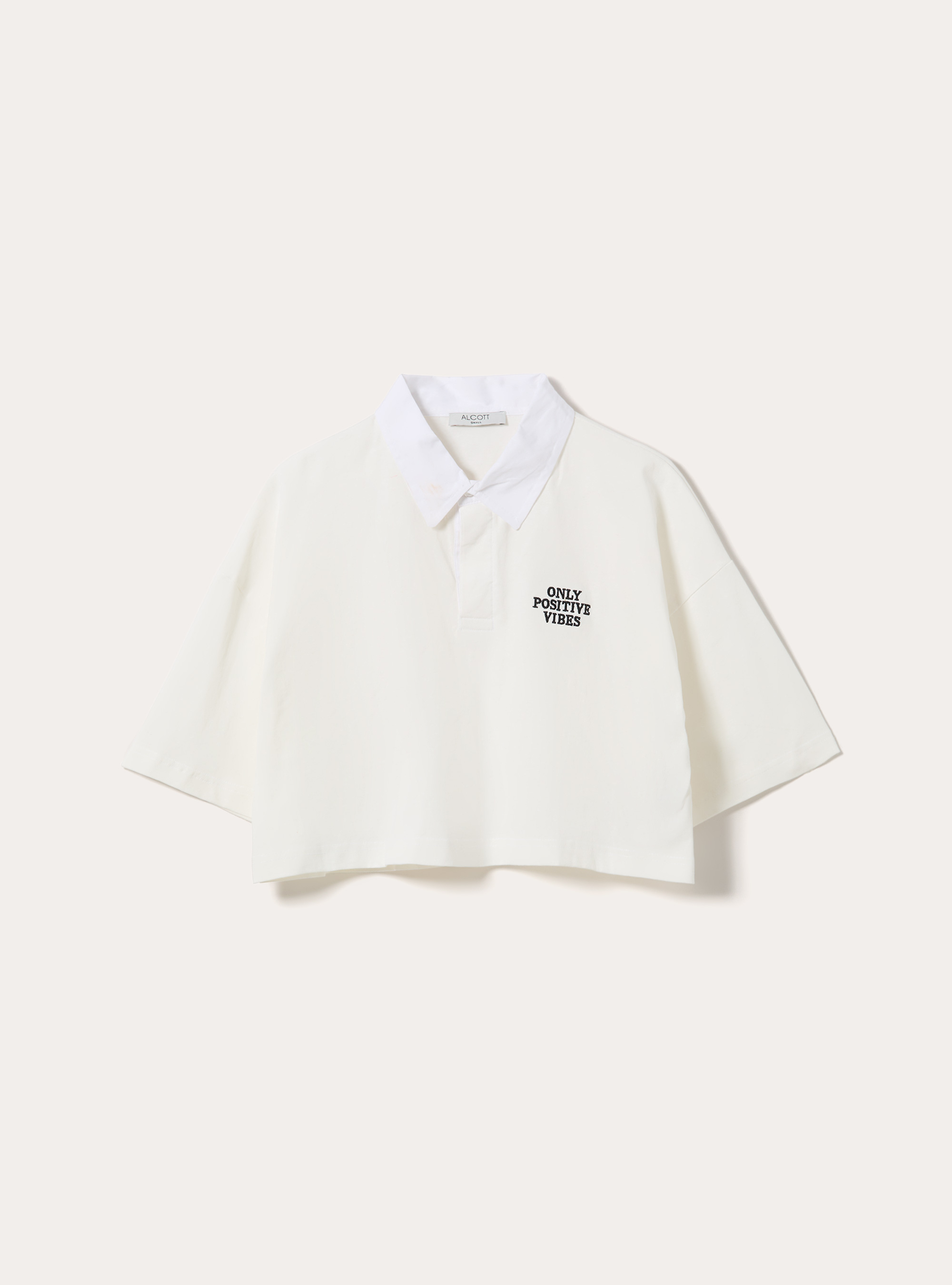 Polo crop tinta unita con ricamo, WH1 OFF WHITE