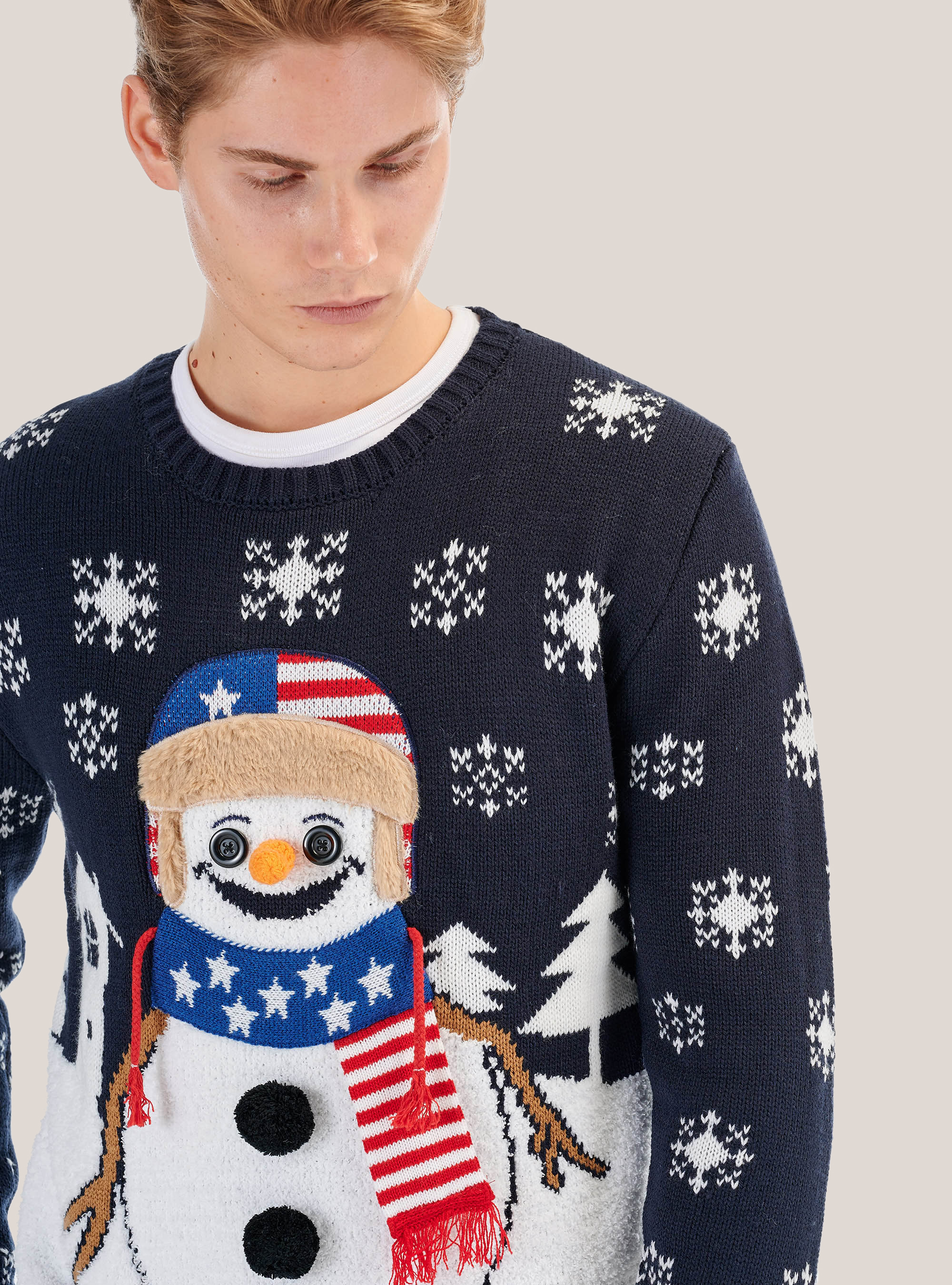 Christmas pullover with snowman, BLUE NAVY
