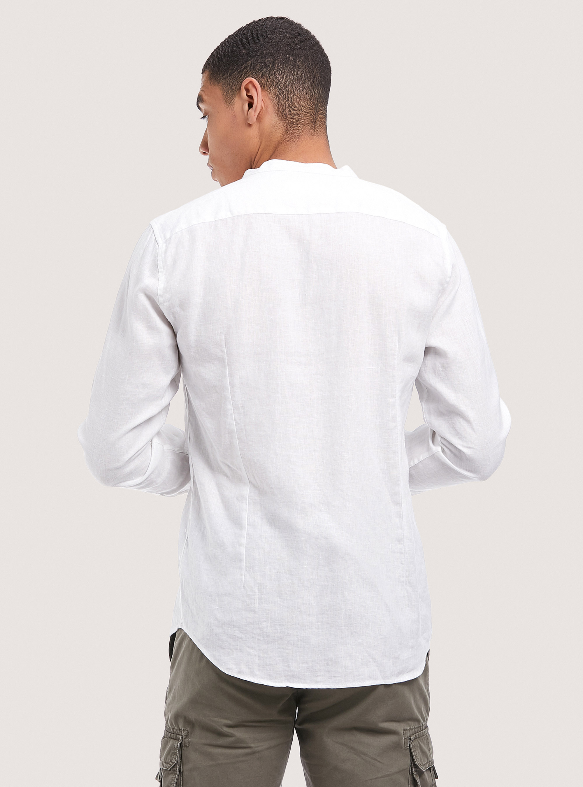Camicia 100% lino collo coreano, WH3 WHITE