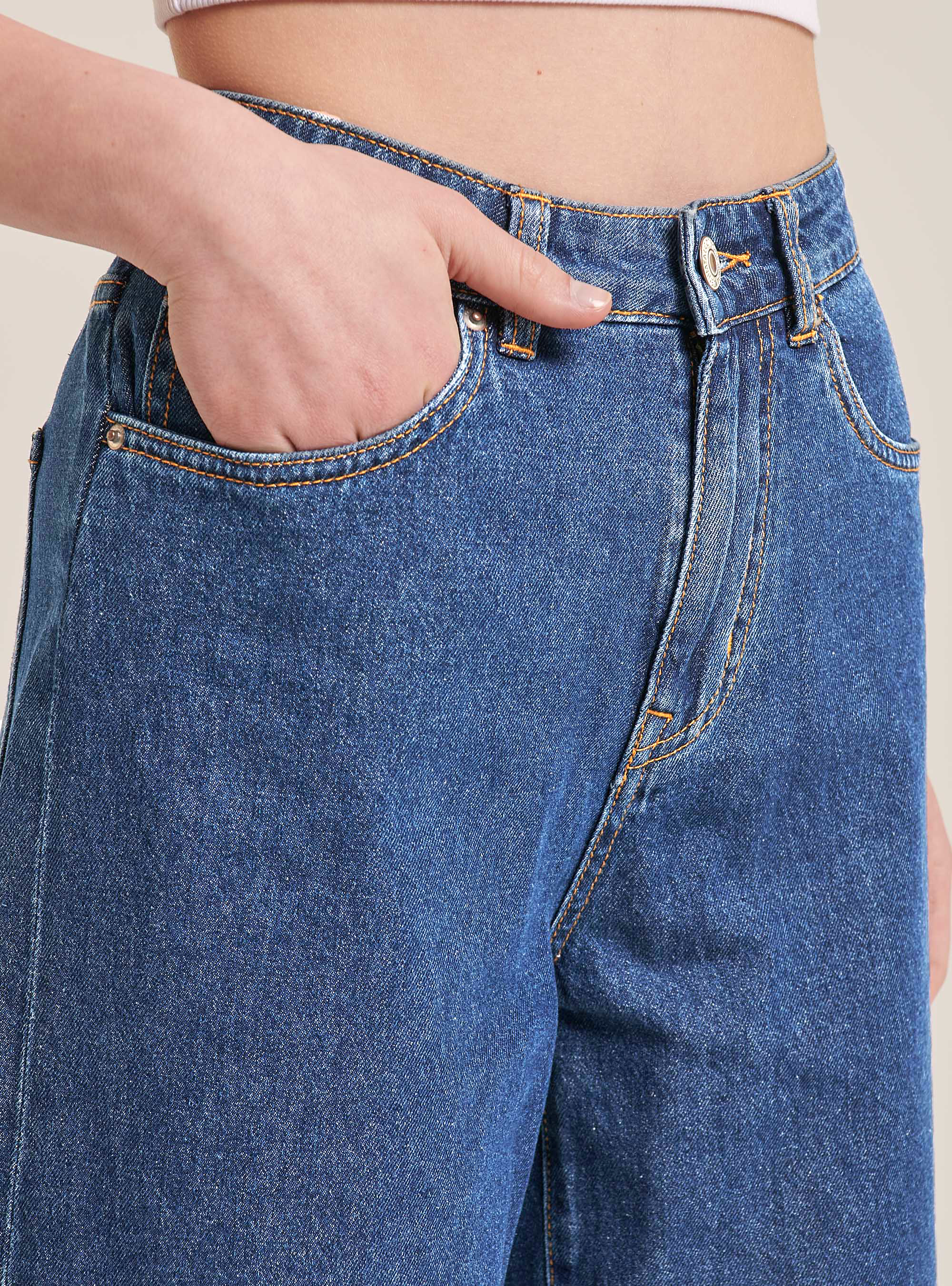 Jeans culotte high waist, BLUE