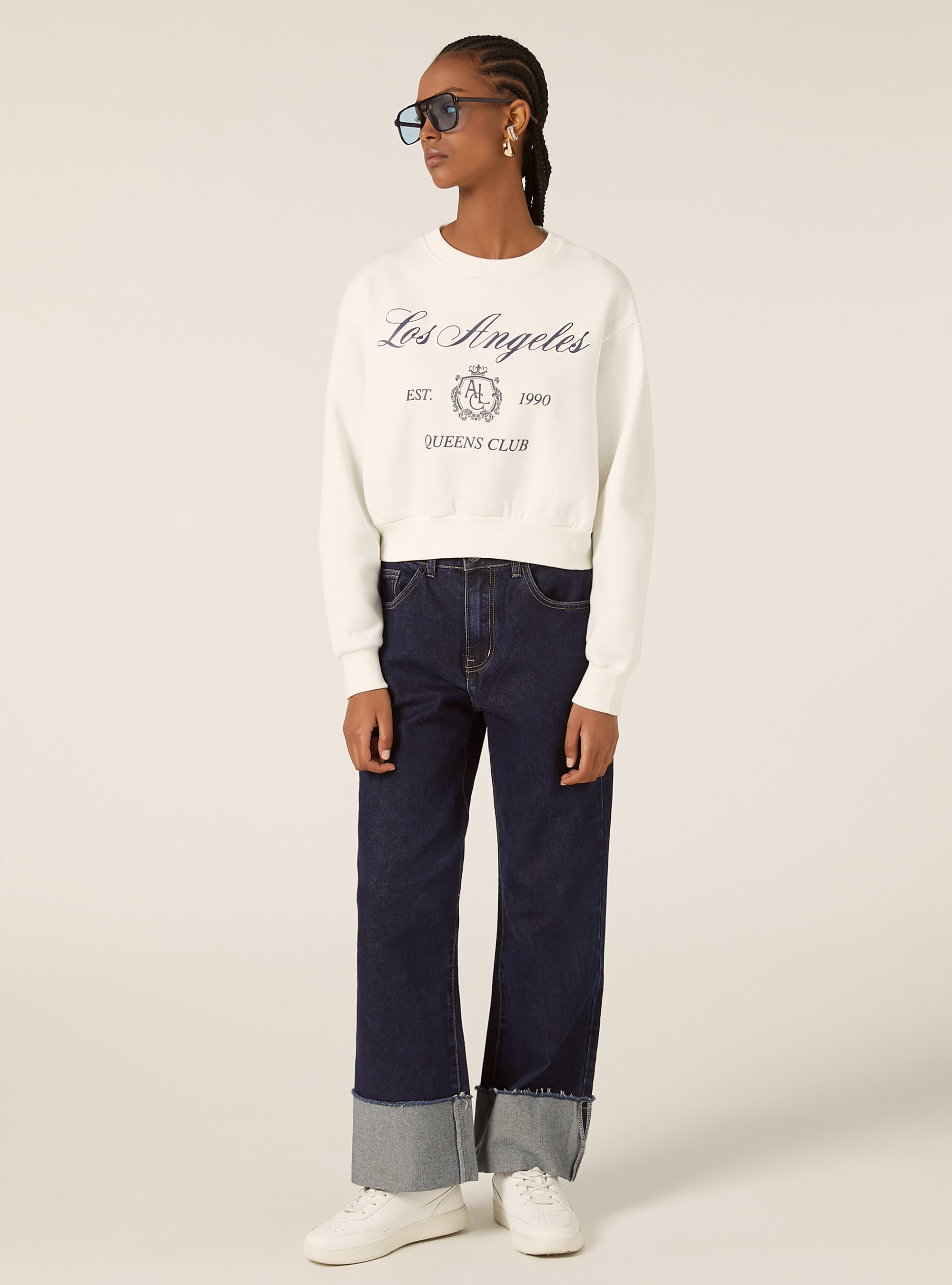 Boxy fit sweatshirt with print, WH2 WHITE