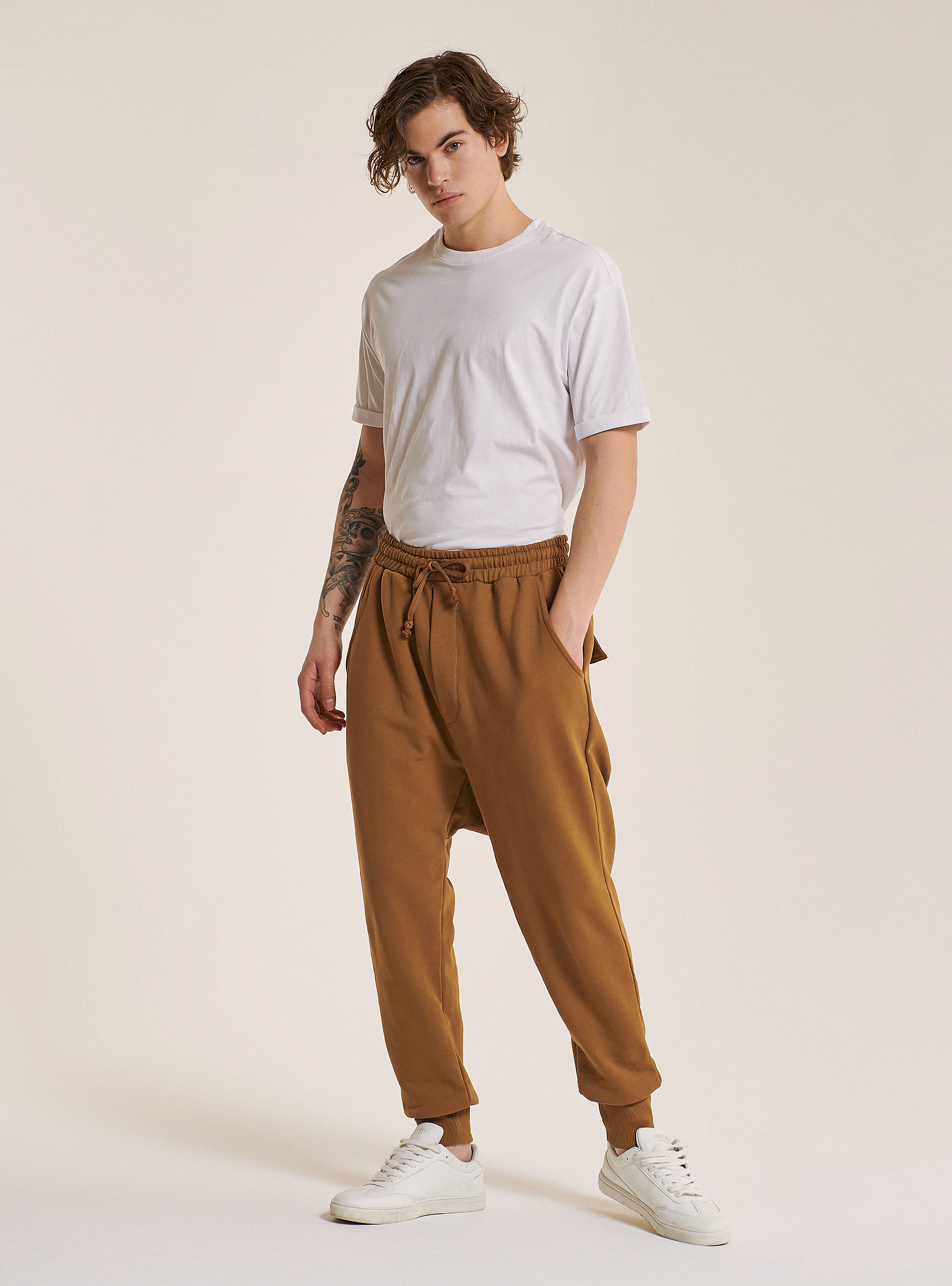 Basic fleece jogger with low crotch, C5605 RUSTY