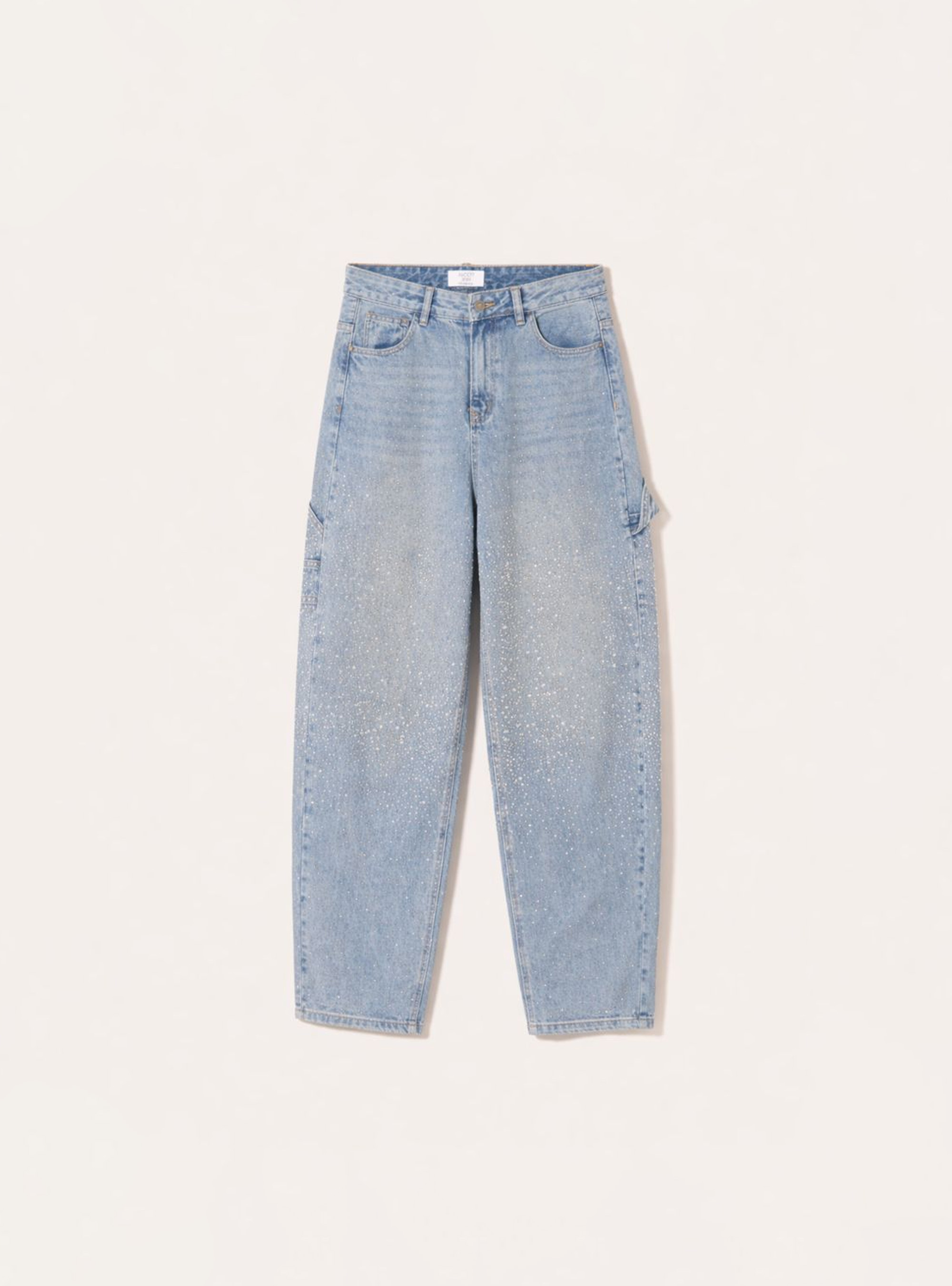 Baggy carpenter jeans with rhinestones, D006 AZURE
