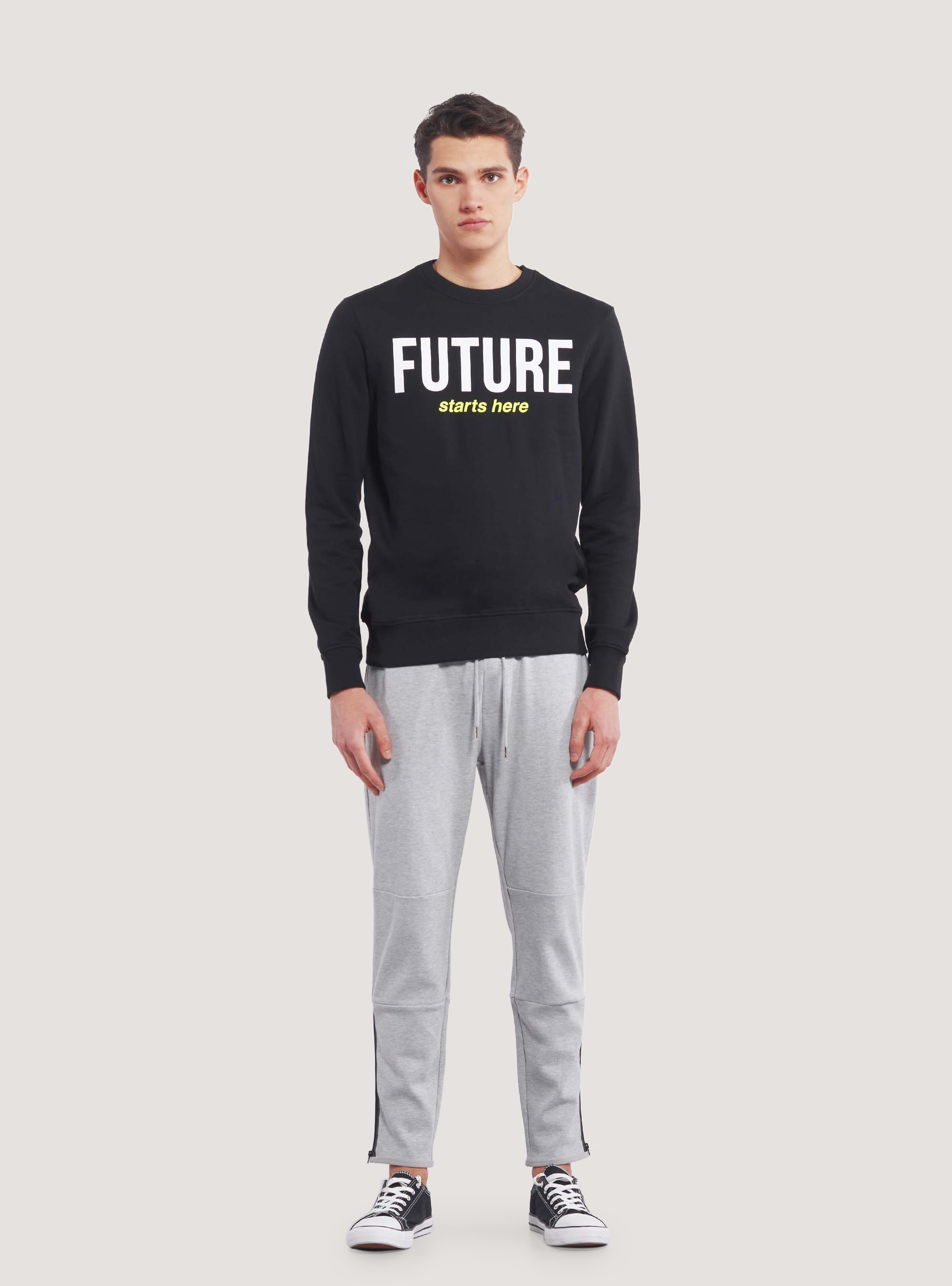 Fluo-Sweatshirt mit Rundhalsausschnitt und Slogan-Aufdruck, C101 BLACK