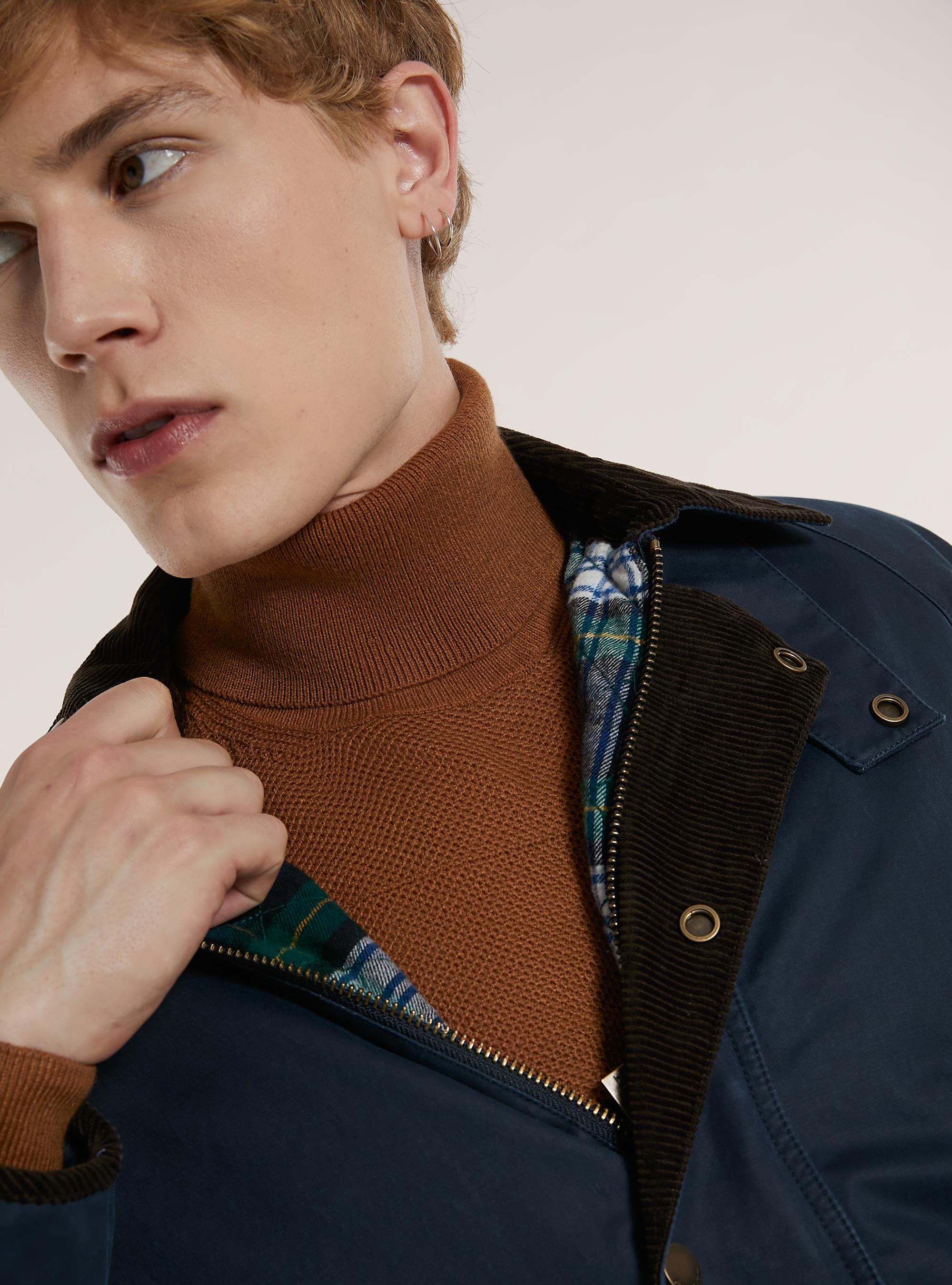 Veste cirée en coton avec col en velours, NA1 NAVY DARK