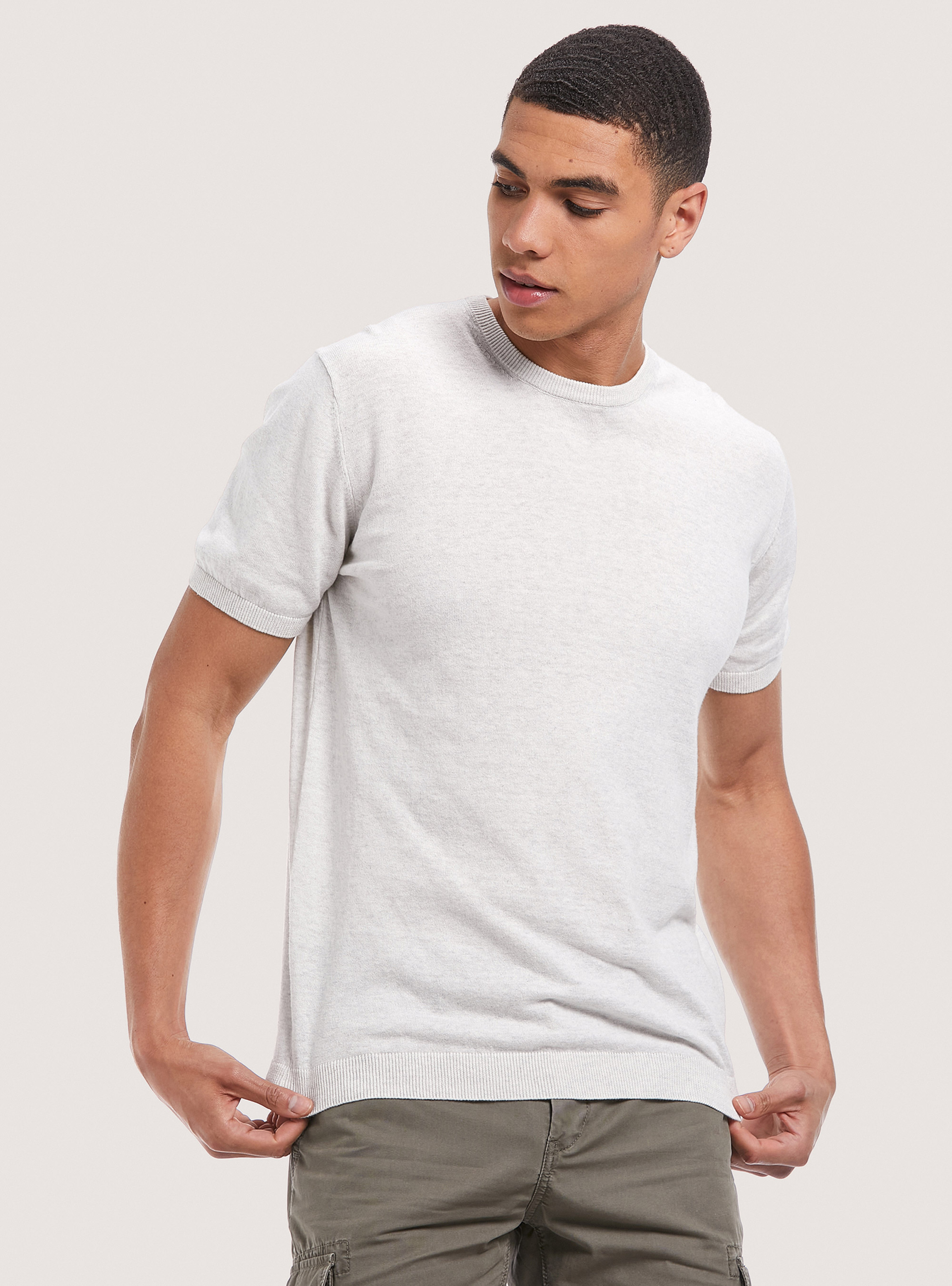 Short-sleeved cotton pullover, C148 ICE MELANGE