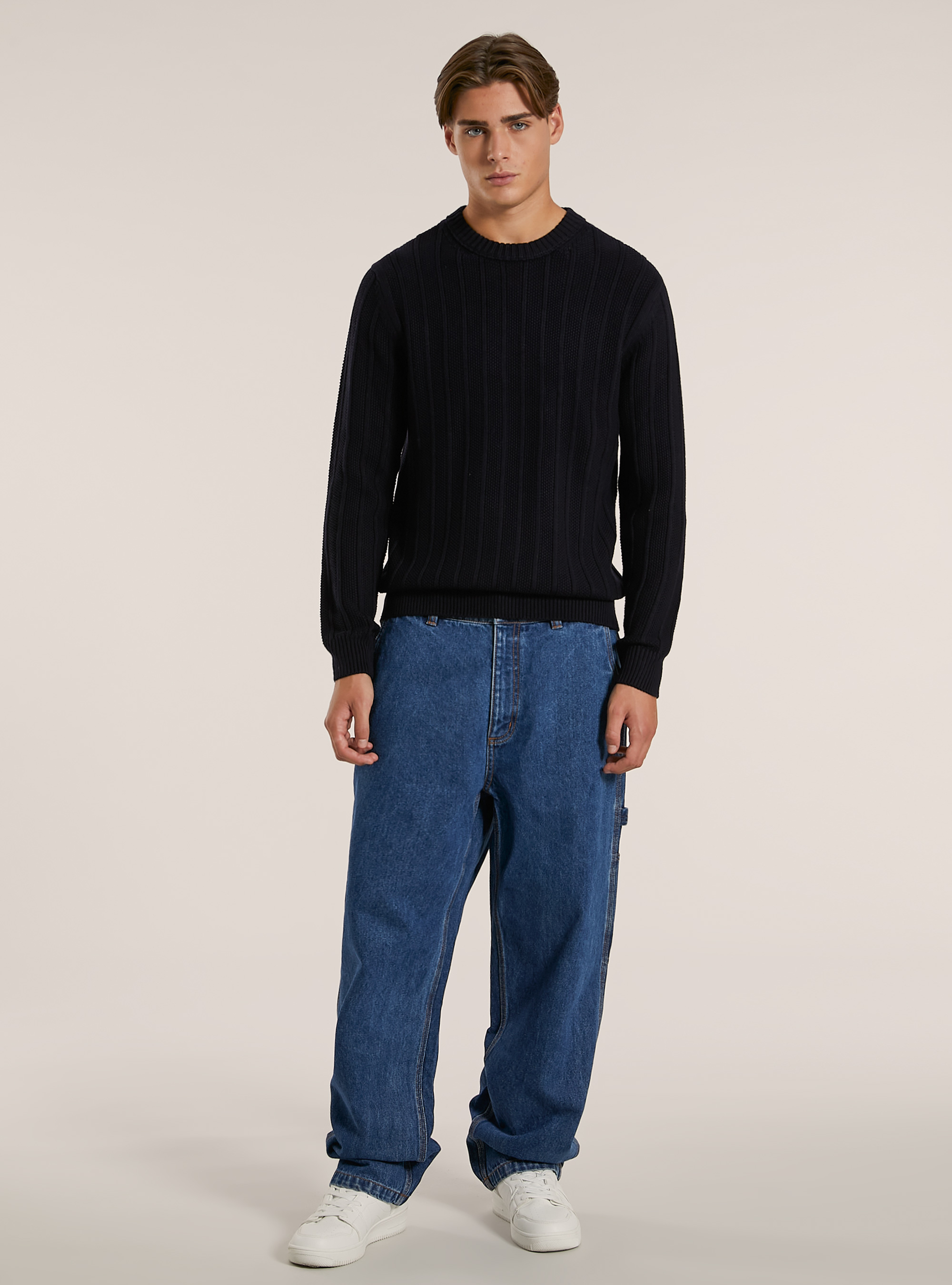 Pull-over texturé coupe classique, NA1 NAVY DARK