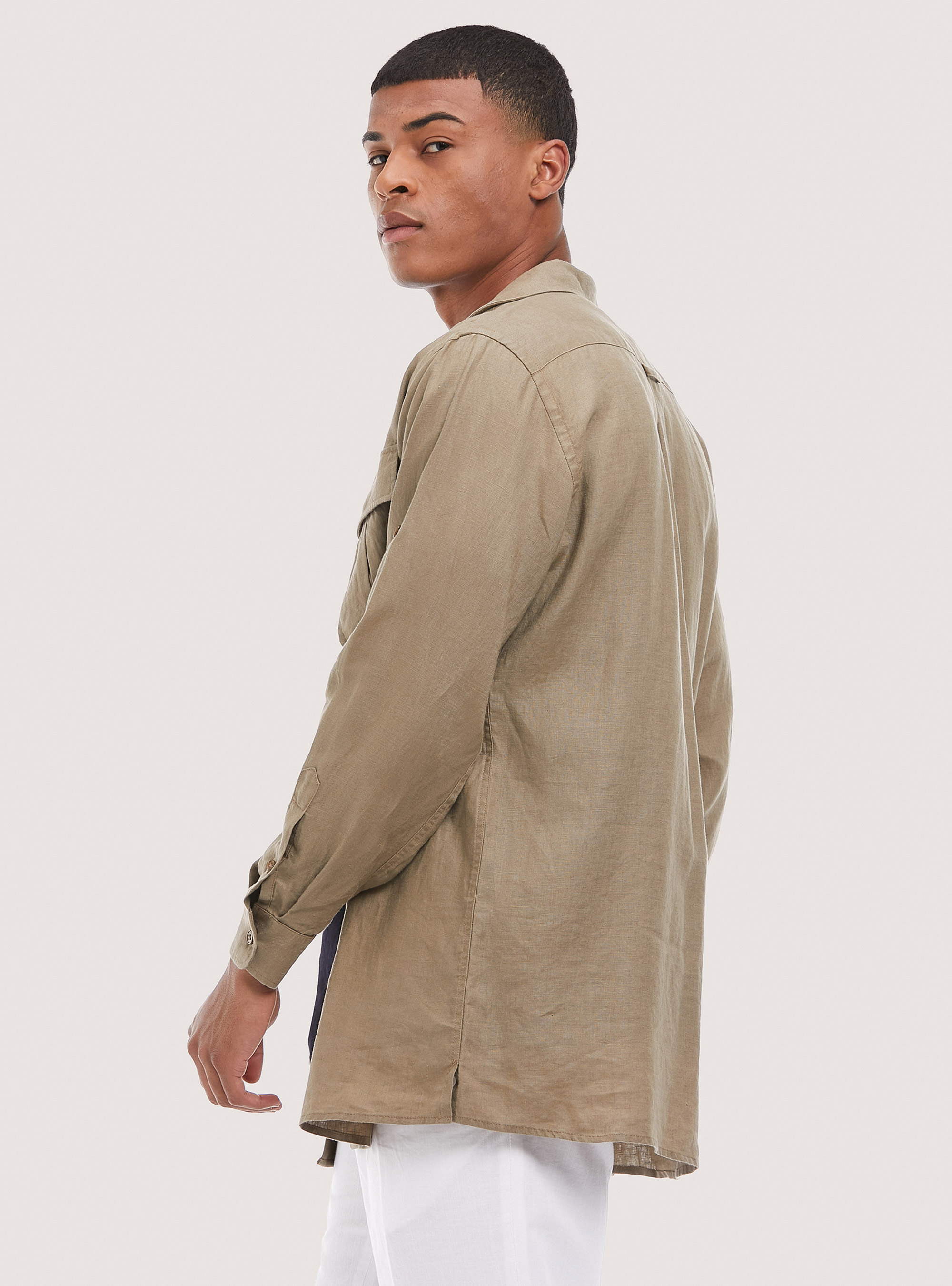 Giacca camicia in lino, C581 BEIGE