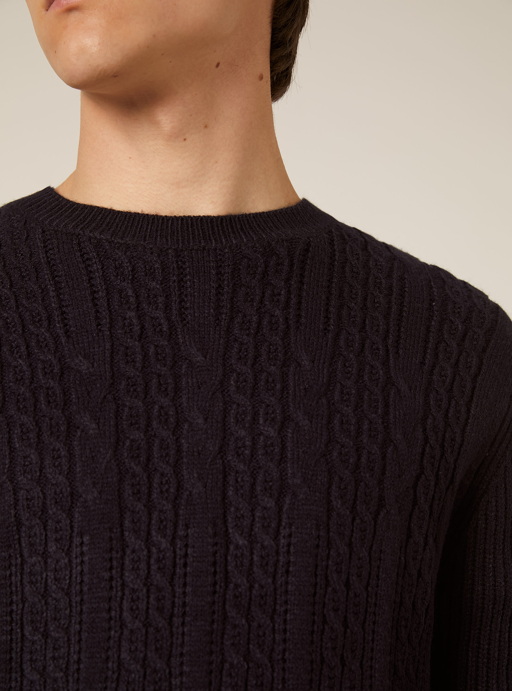 Maglione girocollo trecce, BL2 BLUE MEDIUM