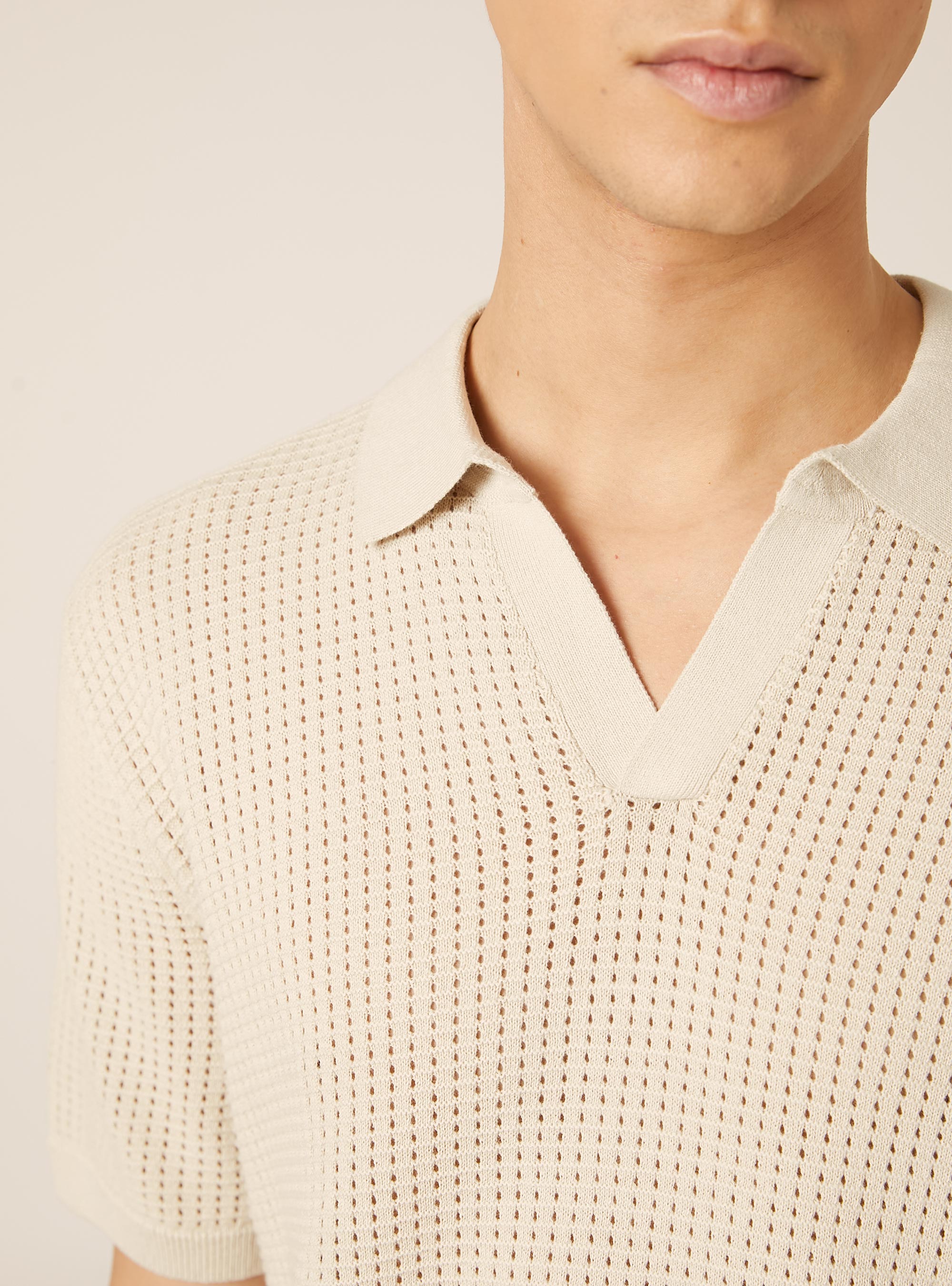 Polo-Shirt aus durchbrochenem Strick, CR3 CREAM LIGHT