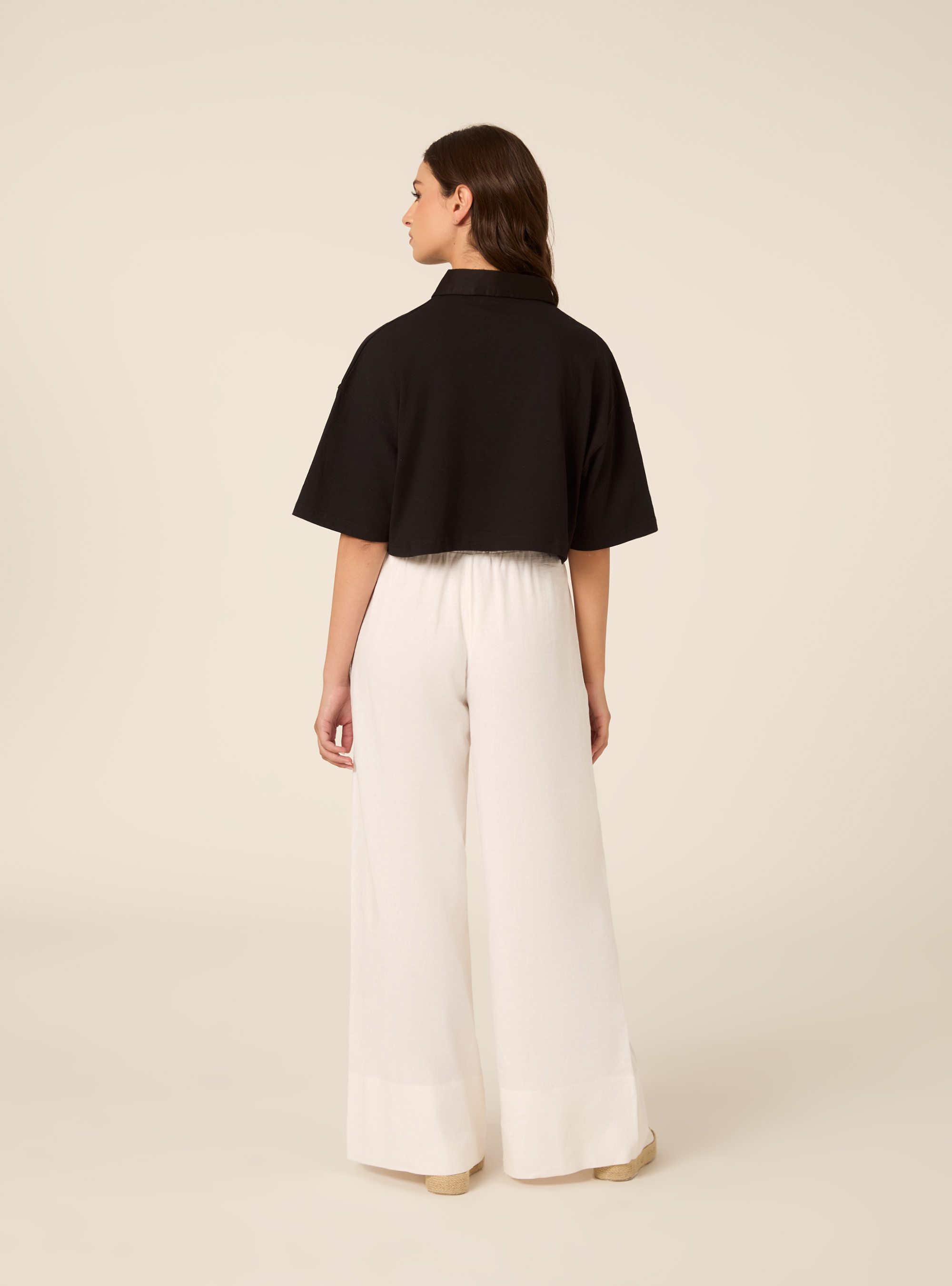 Polo crop tinta unita con ricamo, BK1 BLACK