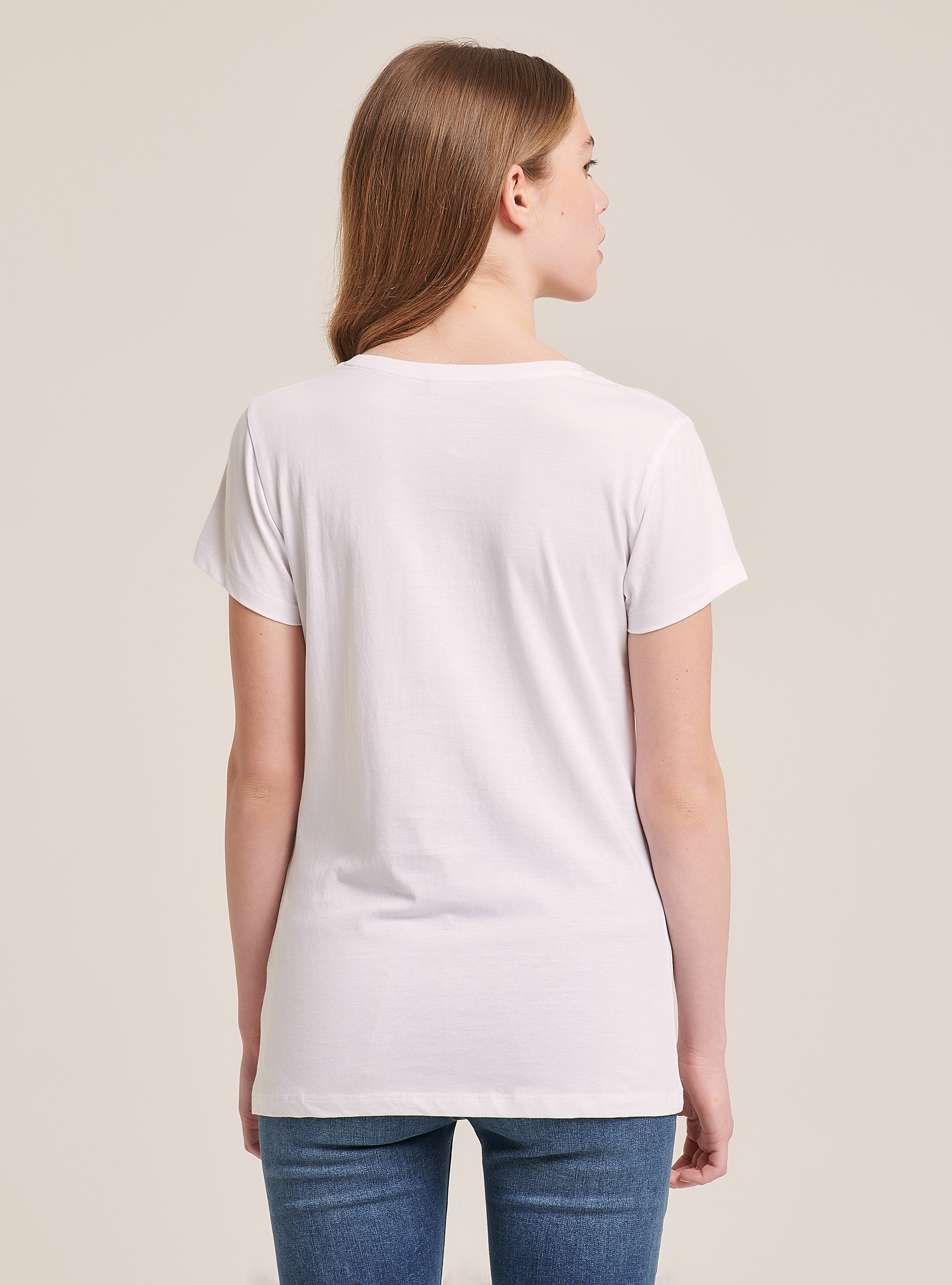 T-Shirt mit weitem Rundhalsausschnitt und Aufdruck, C099 WHITE