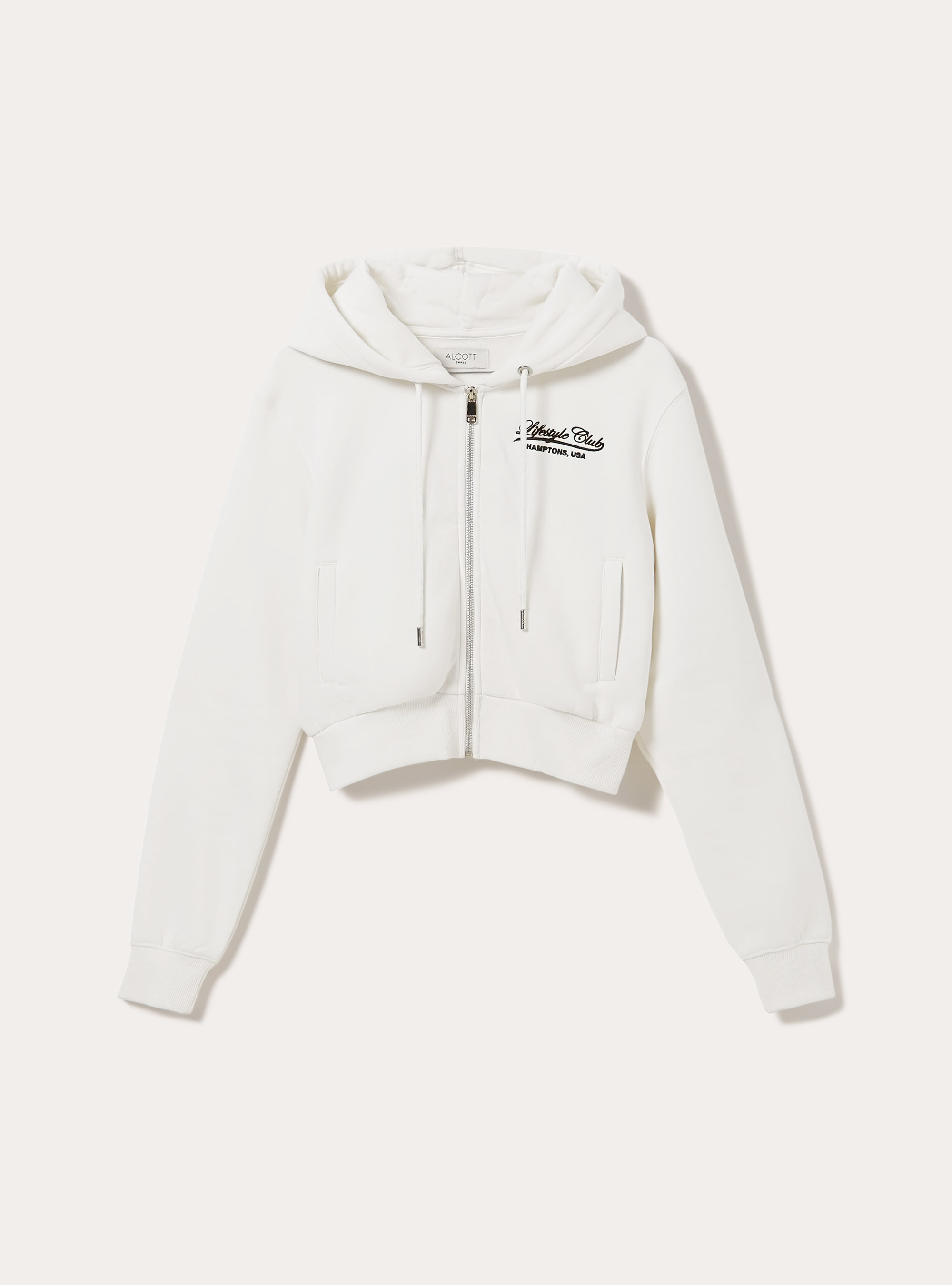 Cropped sweatshirt with zip and print, WH2 WHITE
