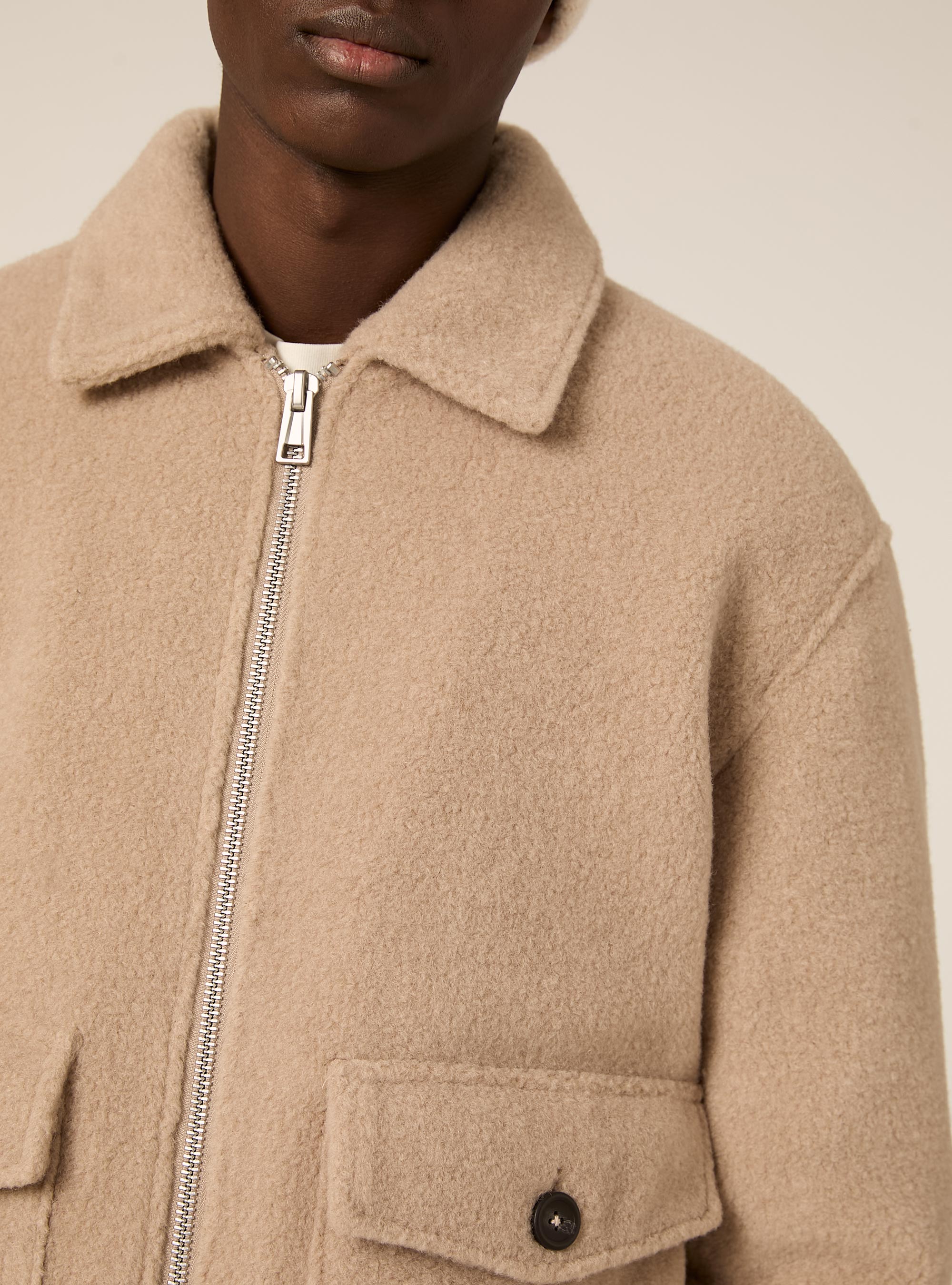 Bomber con collo camicia n melton, MBG2 BEIGE MEL MED