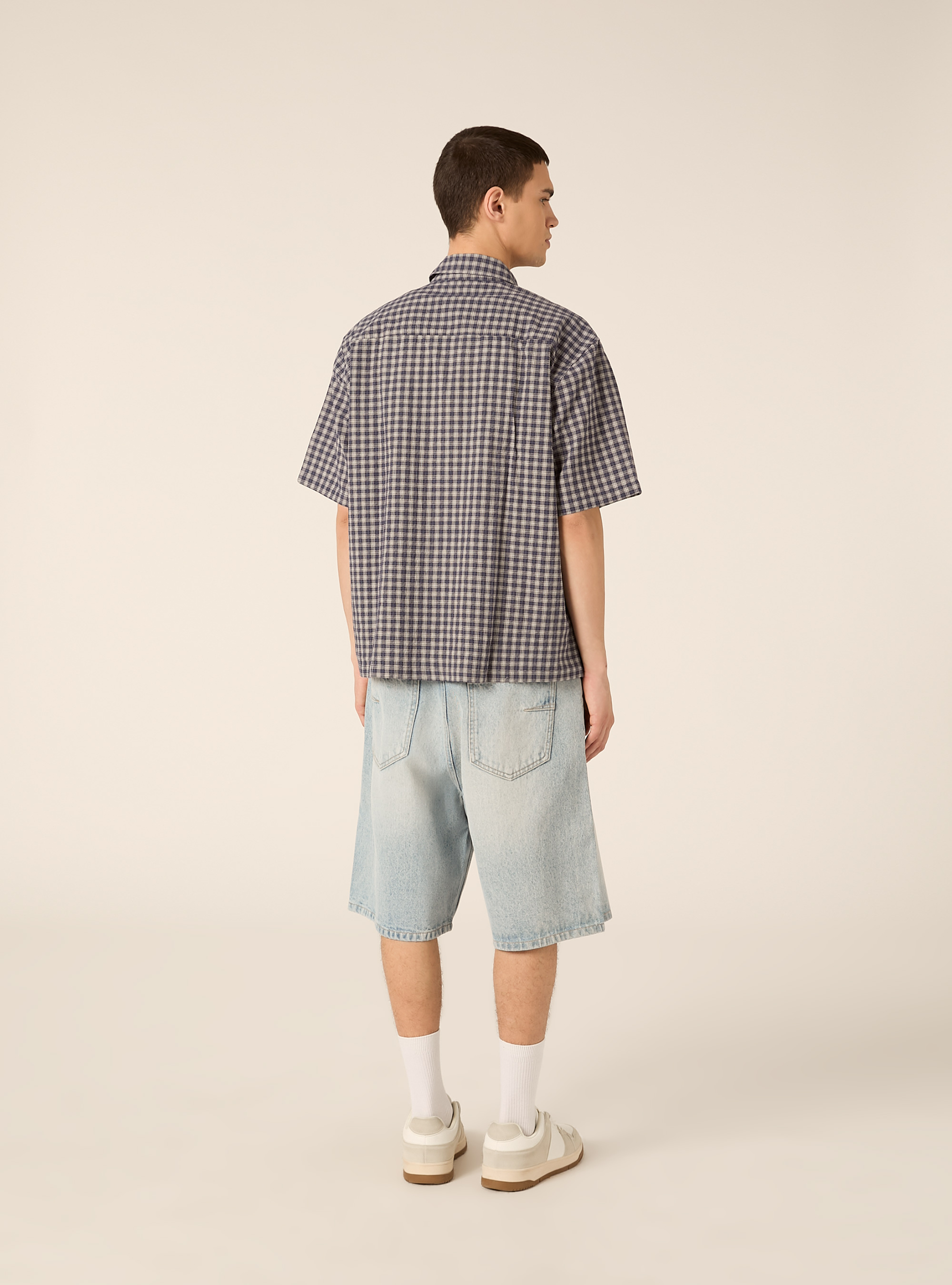 Camicia boxy fit testurizzata a quadri, BL2 BLUE MEDIUM