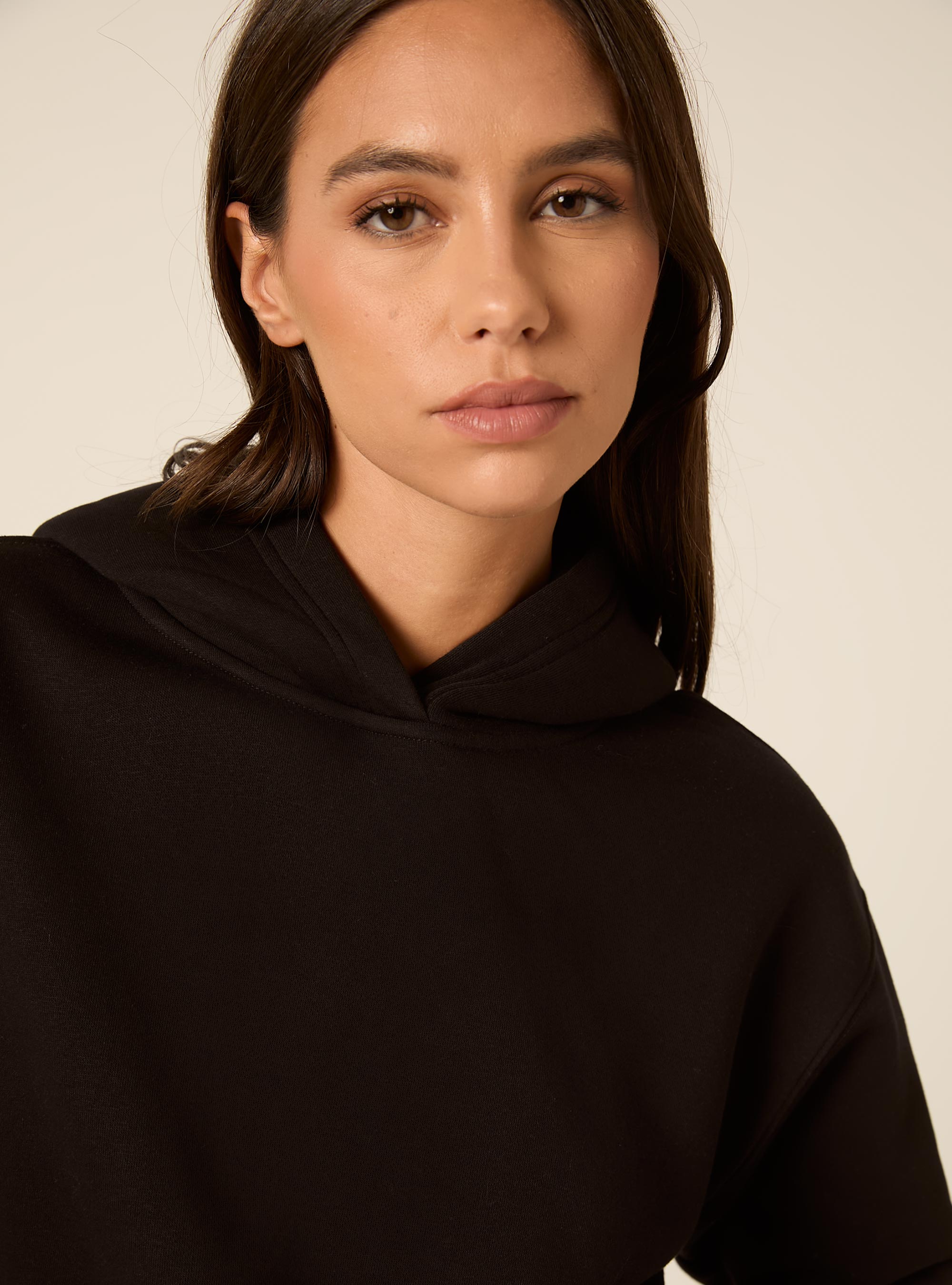 Felpa boxy con cappuccio, BK1 BLACK