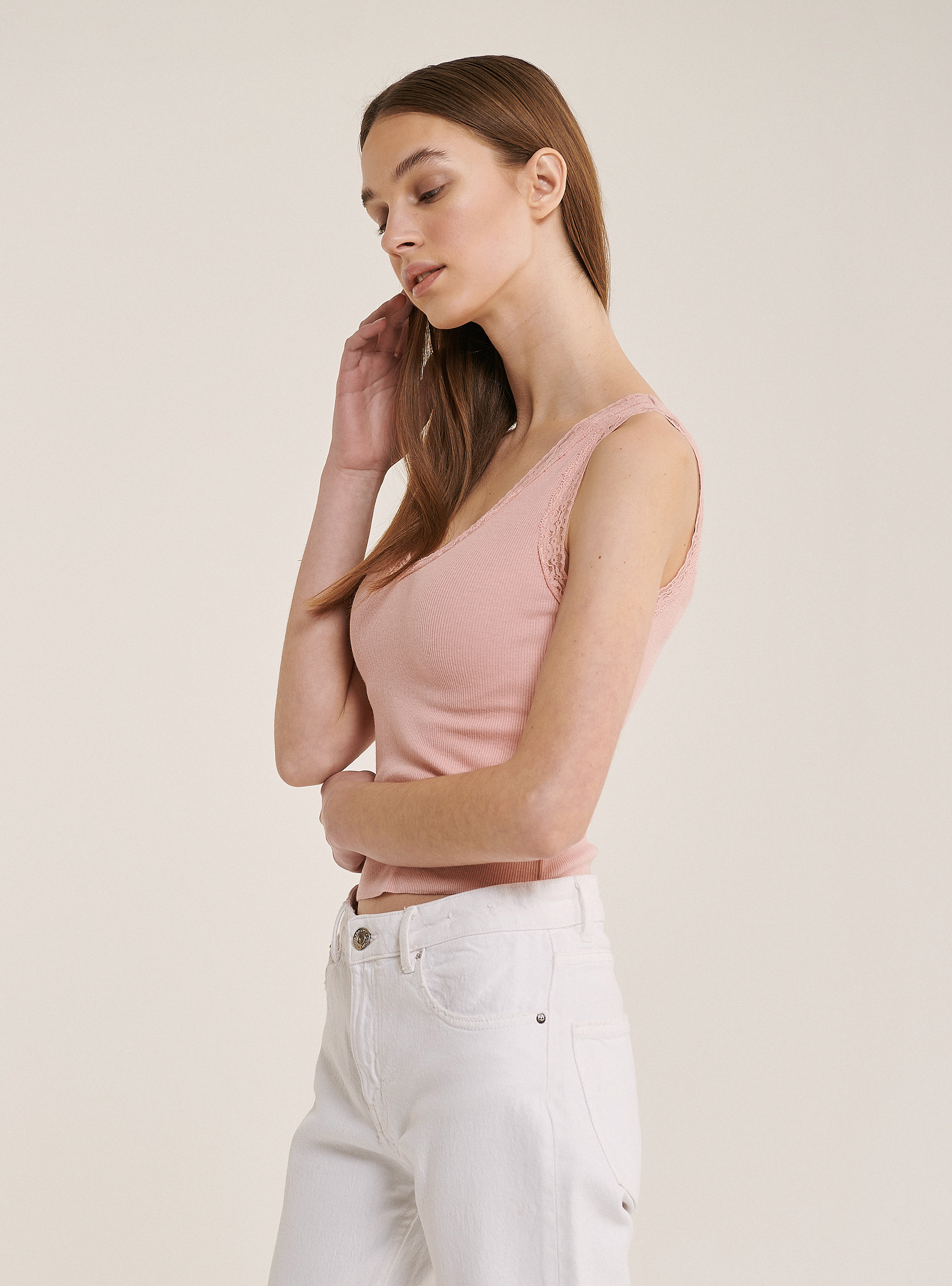 Tank top with lace, PINK