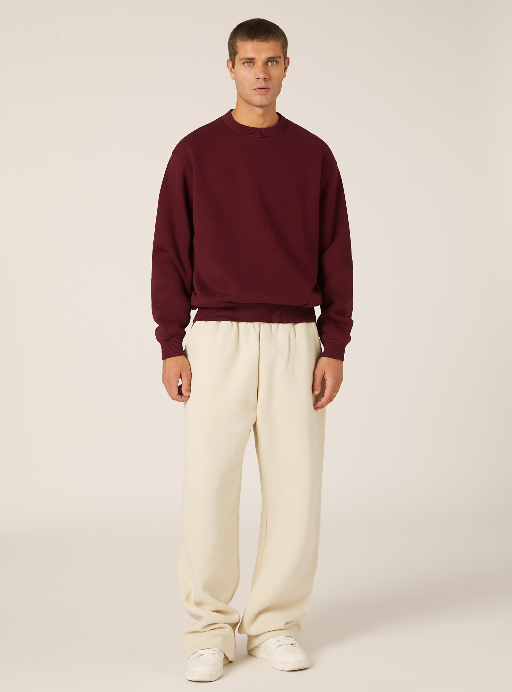 Boxy fit crew neck sweatshirt, BO1 BORDEAUX DARK